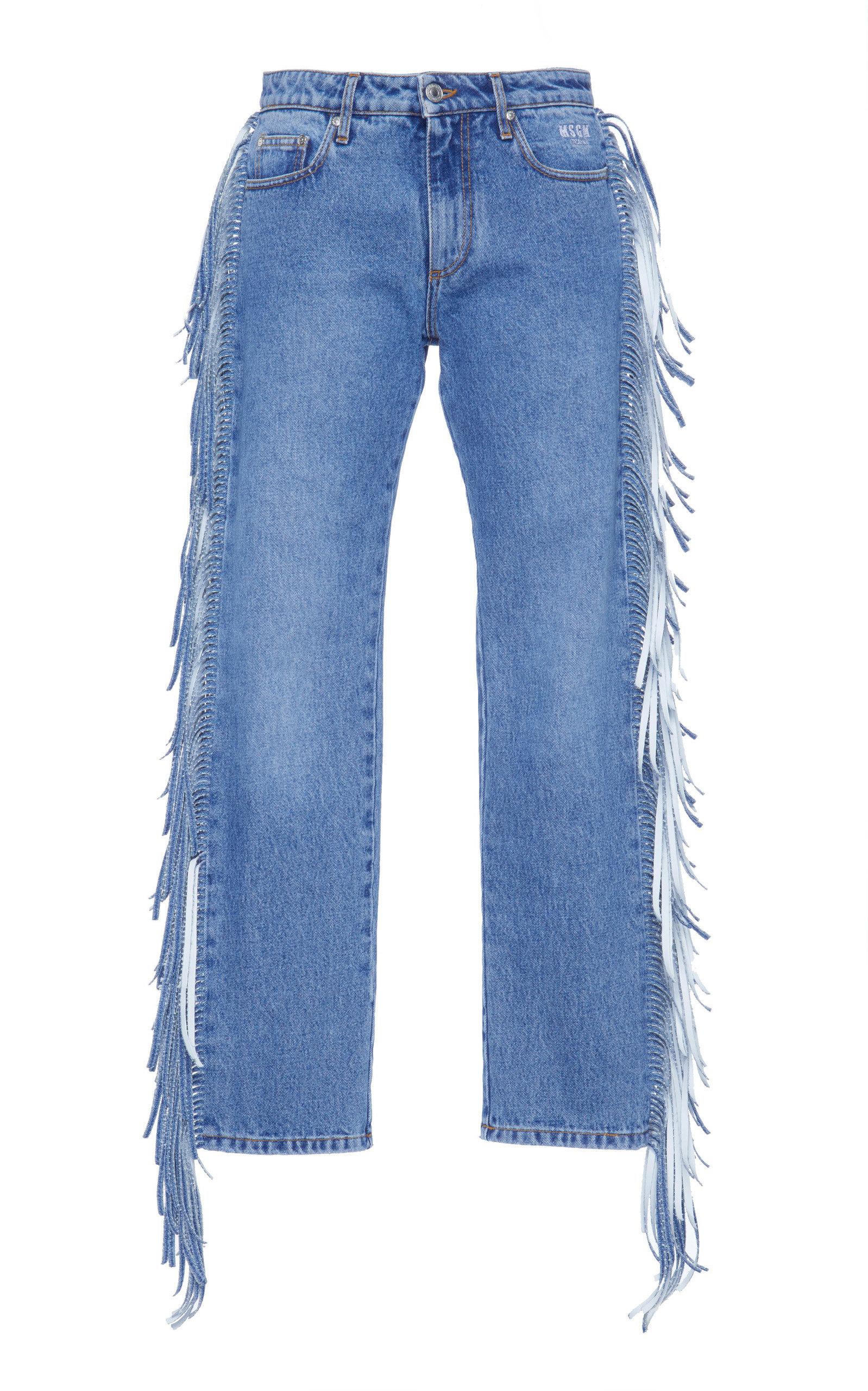 【送料&関税込】MSGM Cropped Jeans MSGM Fringe Jeans in Blue | Lyst