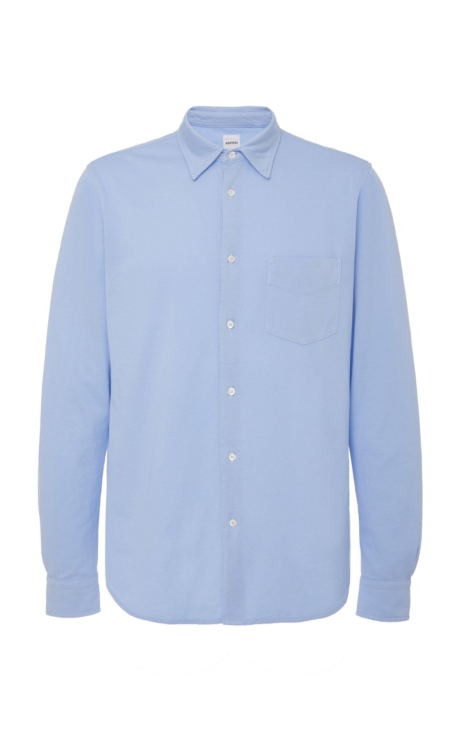 Aspesi Cotton-jersey Button-up Shirt in Blue for Men - Lyst