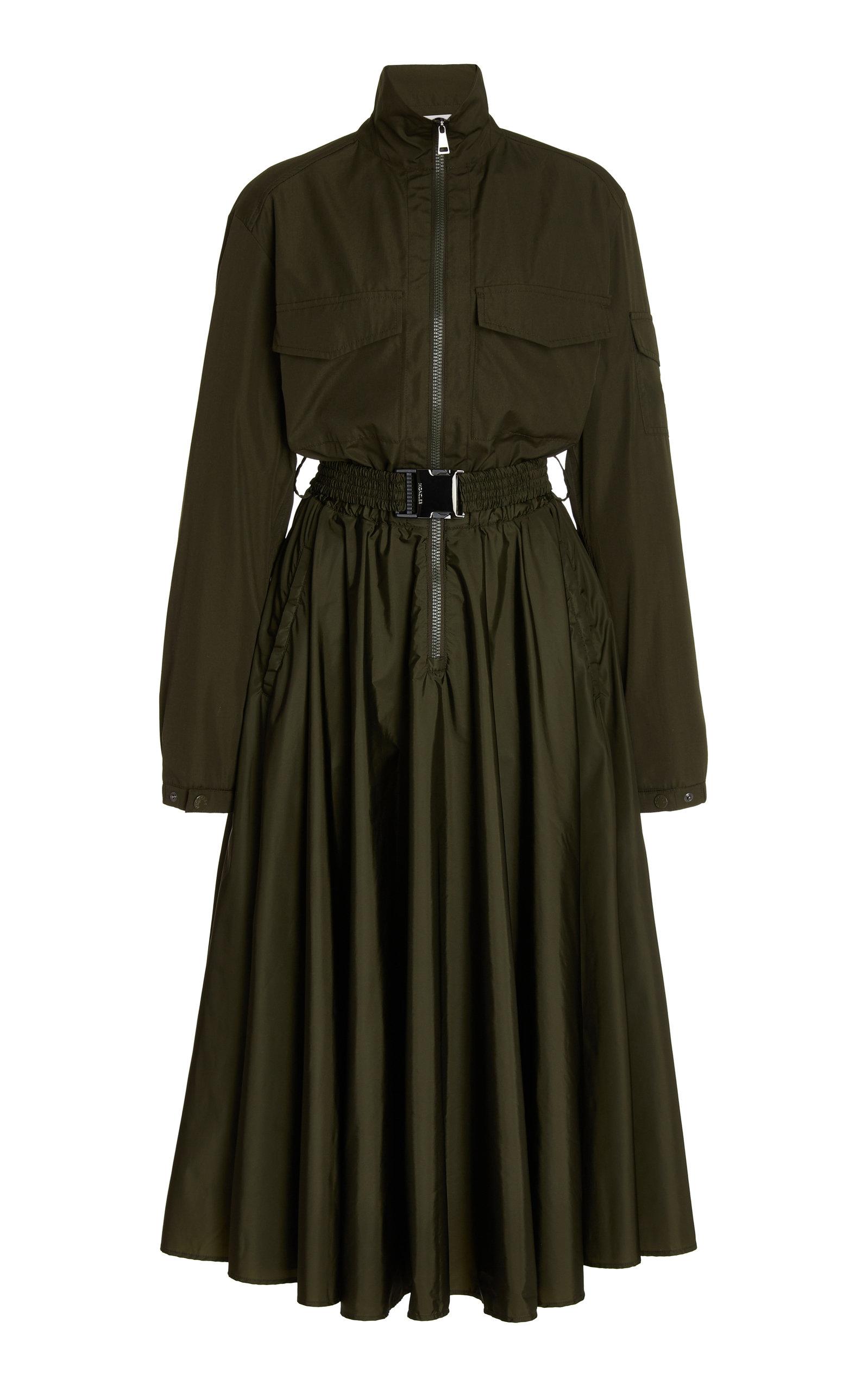 Moncler Belted Shell Midi Shirt Dress in Green | Lyst