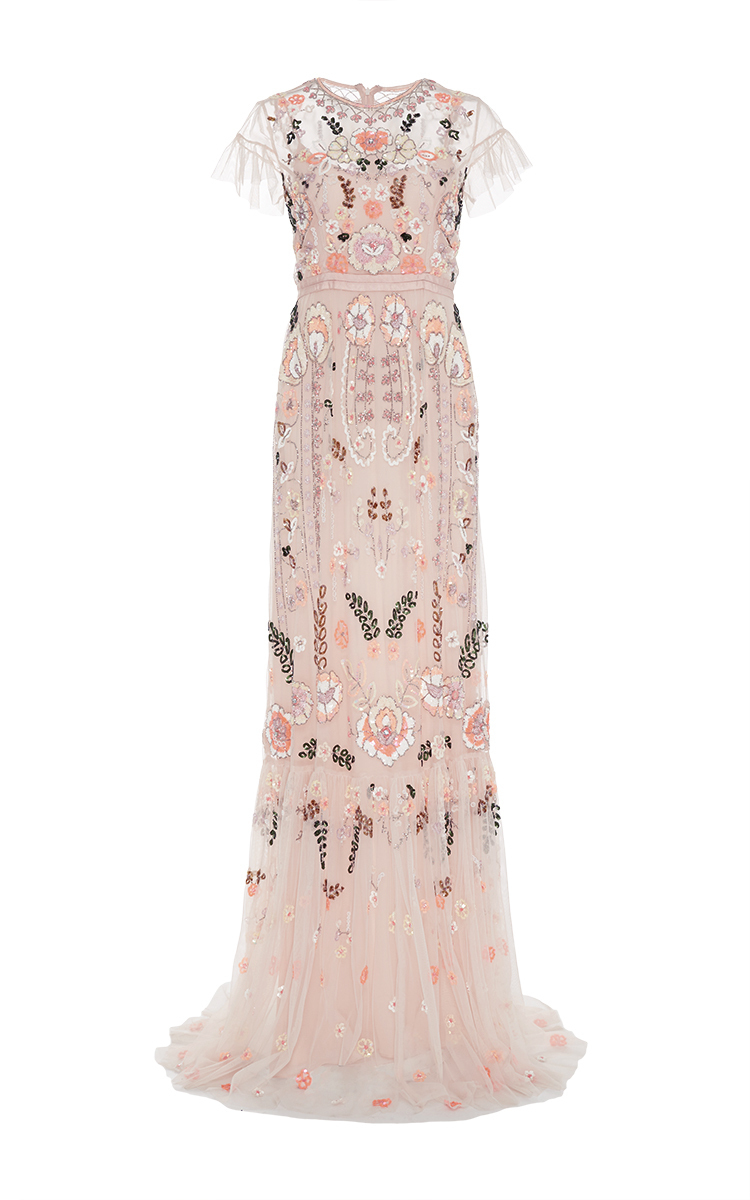 dusty pink embroidered dress