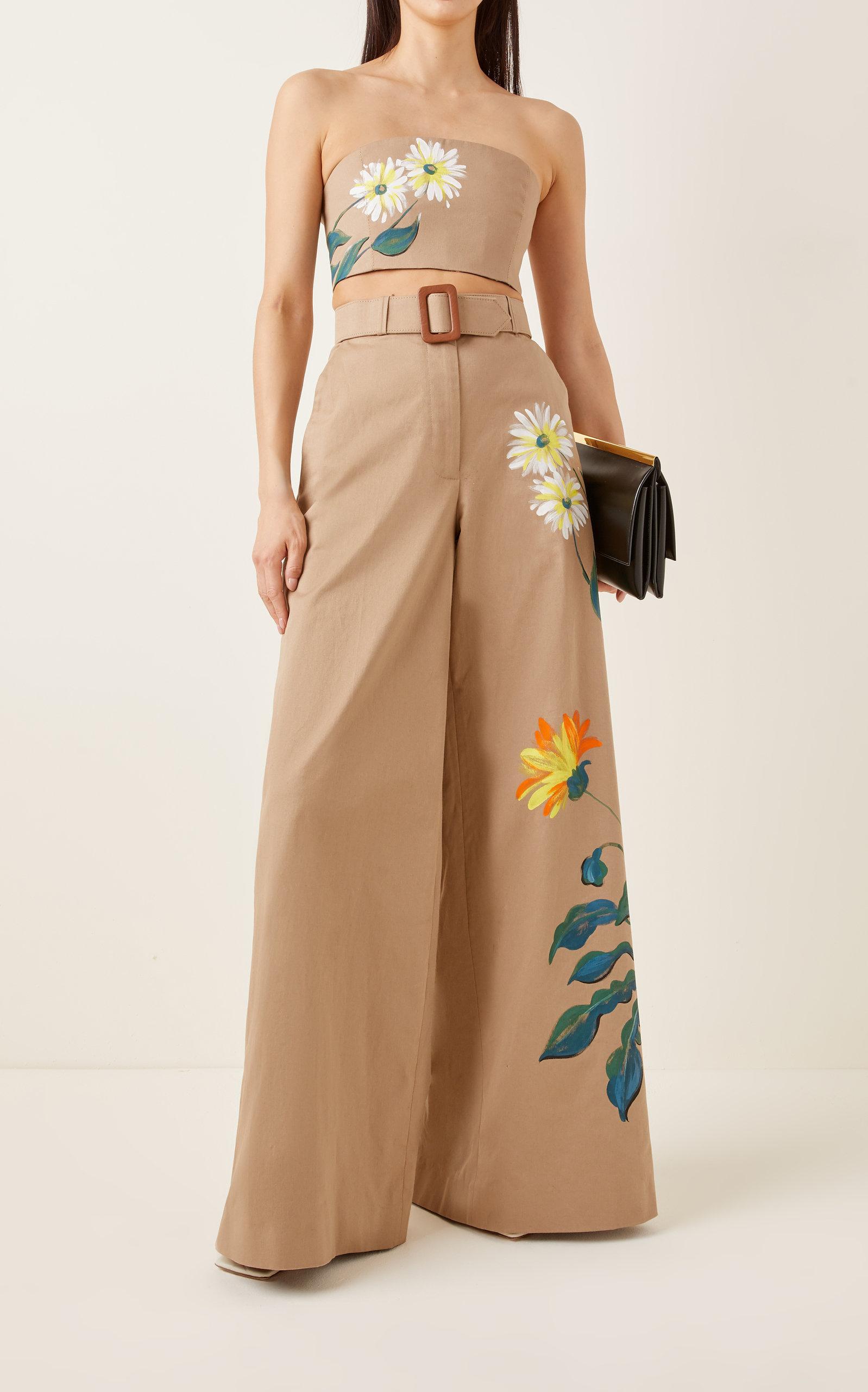 Oscar de la Renta Hand-painted Cotton Wide-leg Trousers | Lyst