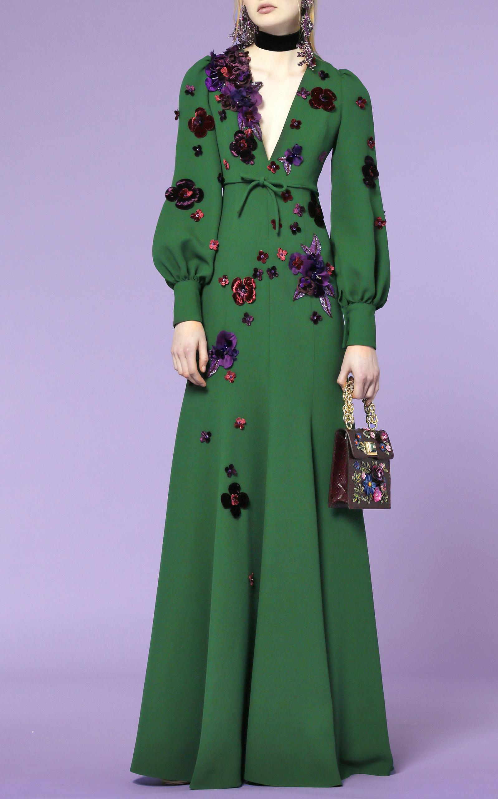 andrew gn dress green Andrew GN fringed floral print silk gown – Plus One Dress Hire