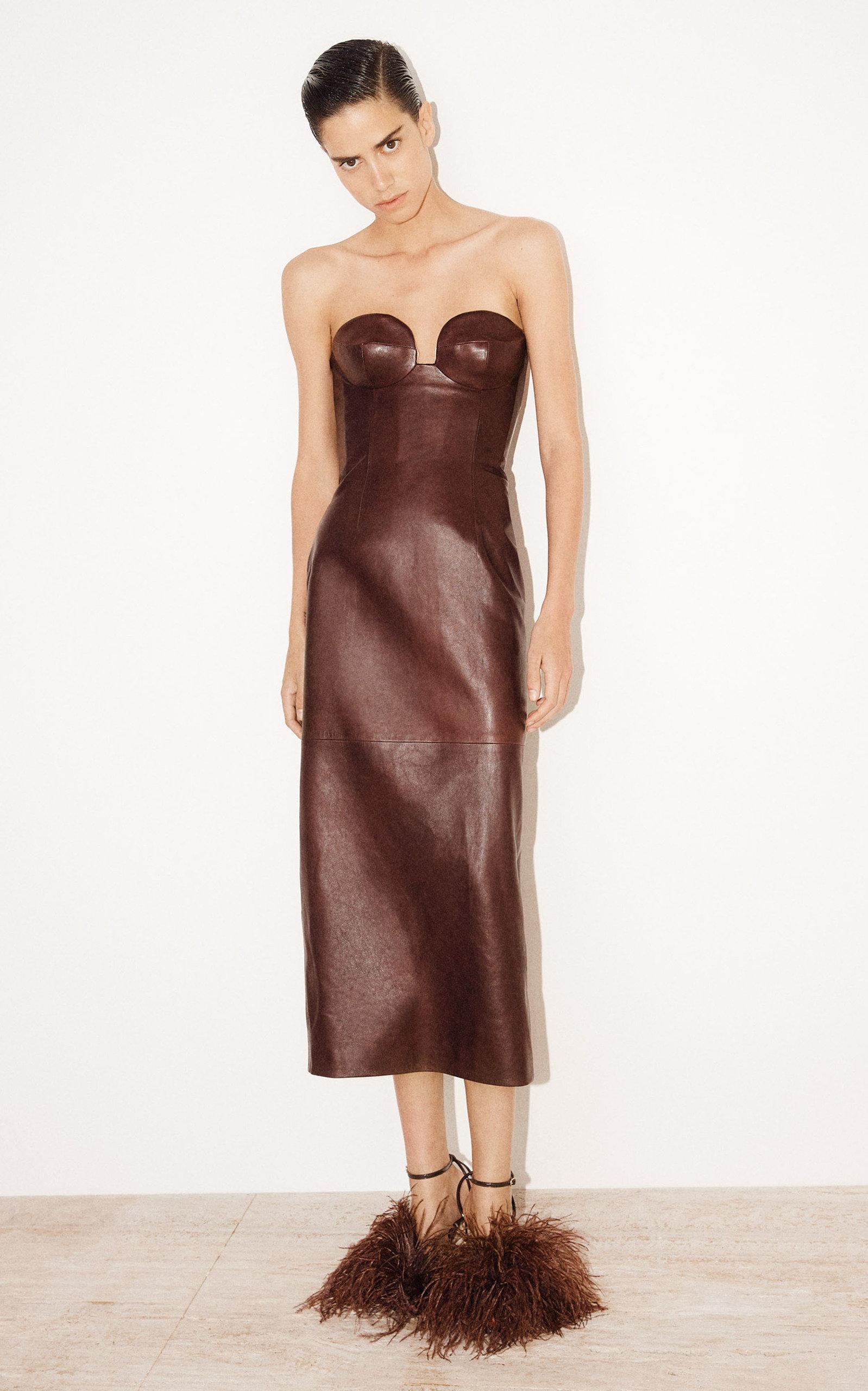 chinese dress ladies Brown Vegan Leather Midi Dress  Rachelle Danielle Rose Gifts & Decor