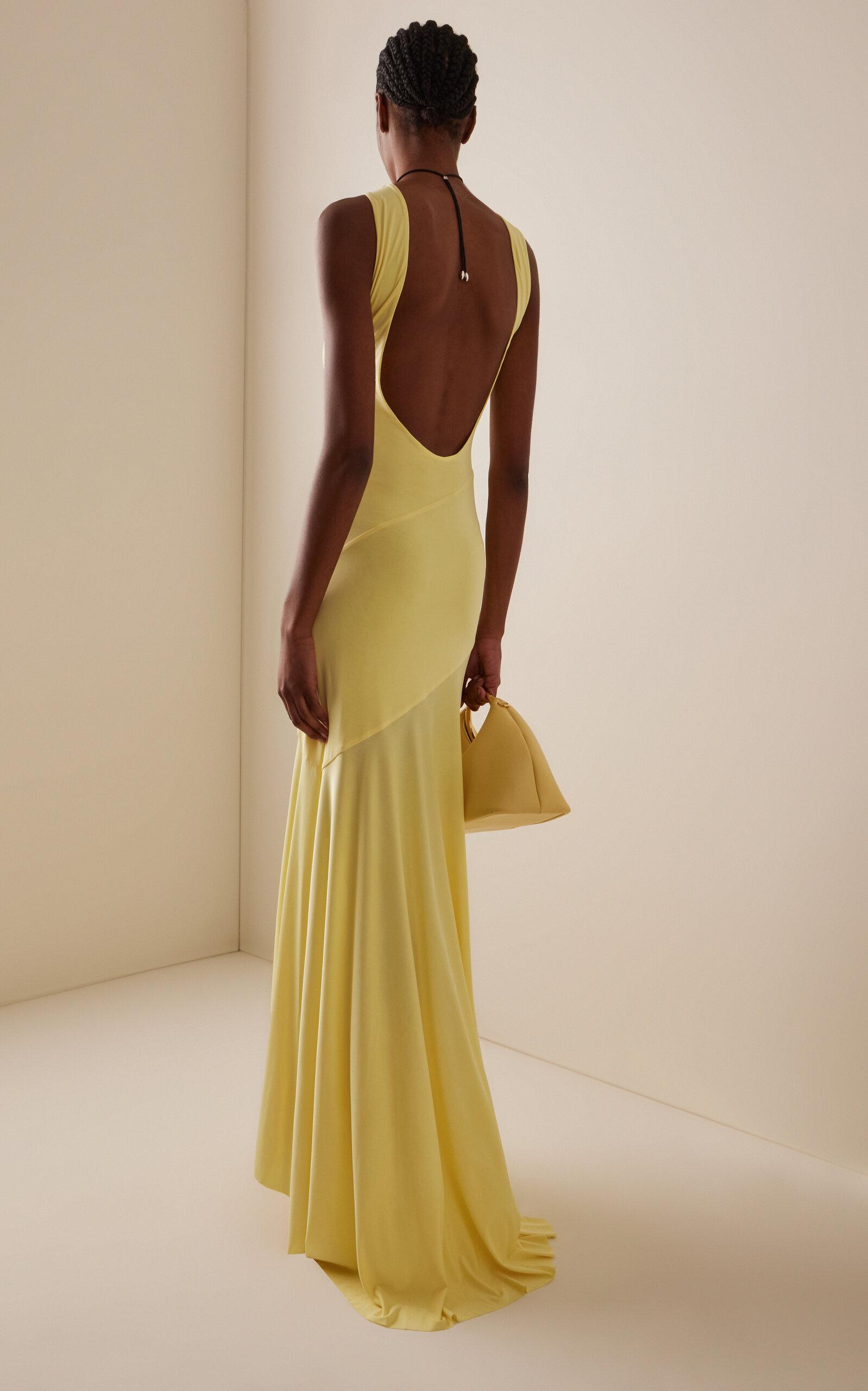 yellow bridesmaid dresses satin Light Yellow Satin Sheath Straight Across Bridesmaid Dresses With Slit,  MBD253