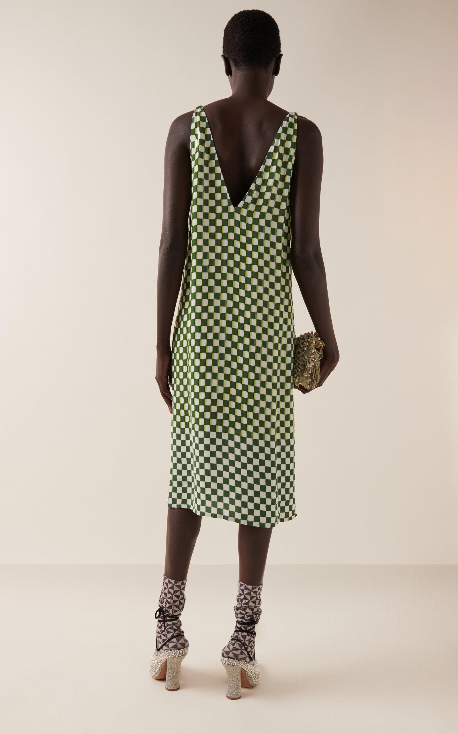 Dries Van Noten Debbie Sequined Checkered Crepe Midi Dress in Green | Lyst