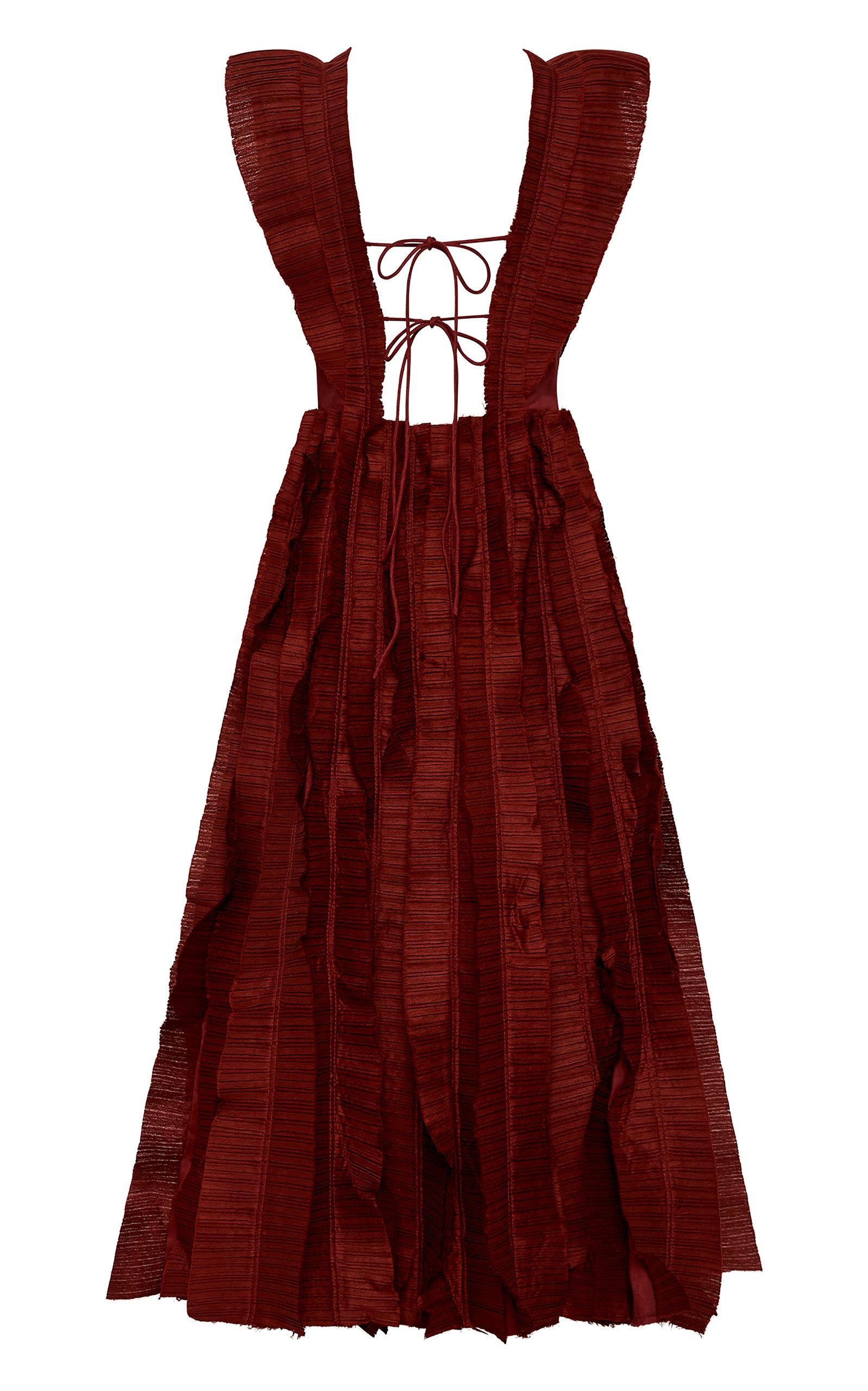 Aje. Hybrid Pleated Linen-blend Midi Dress in Red | Lyst