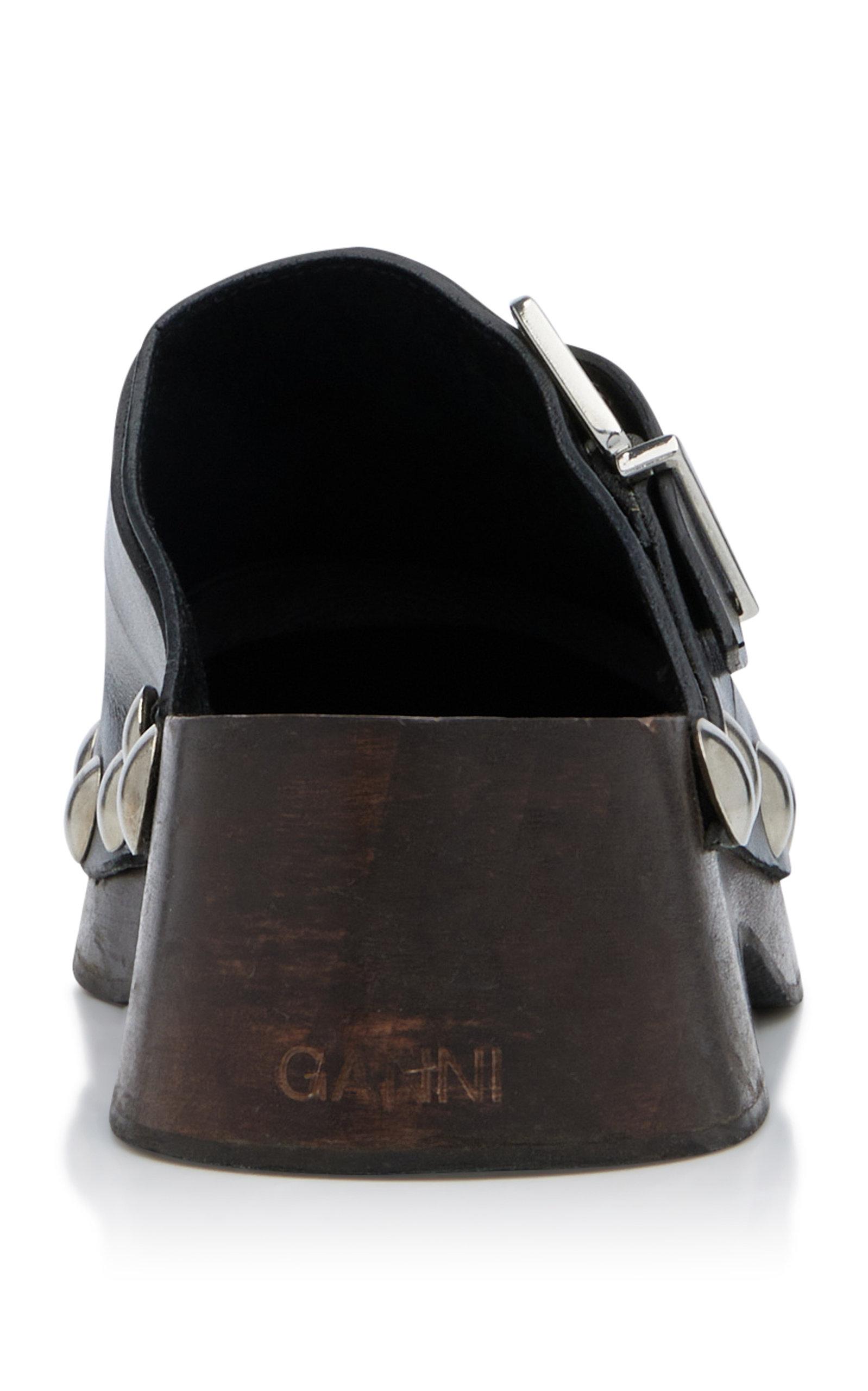 Ganni Studded Leather Clogs in Black | Lyst