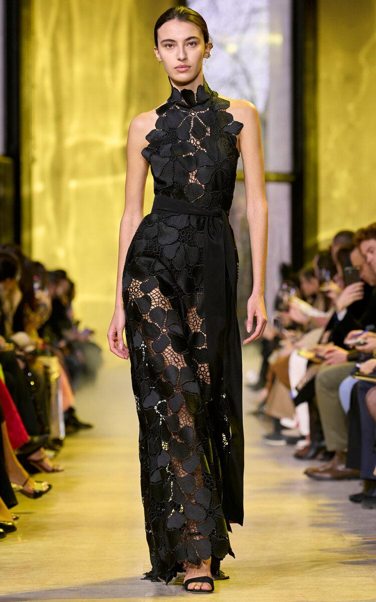 Elie Saab Macrame Halter Maxi Dress in Black | Lyst