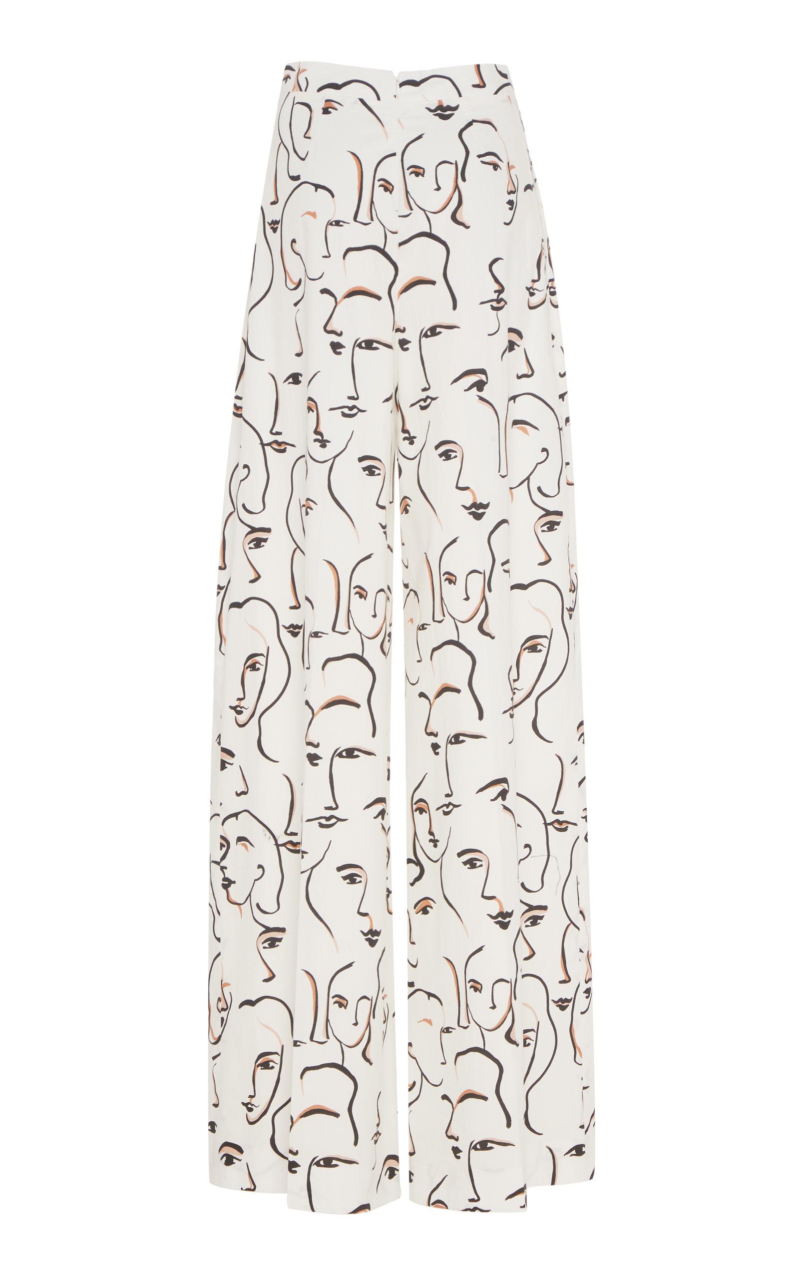 Christian Siriano Abstract Face Wide Leg Trousers in White Lyst