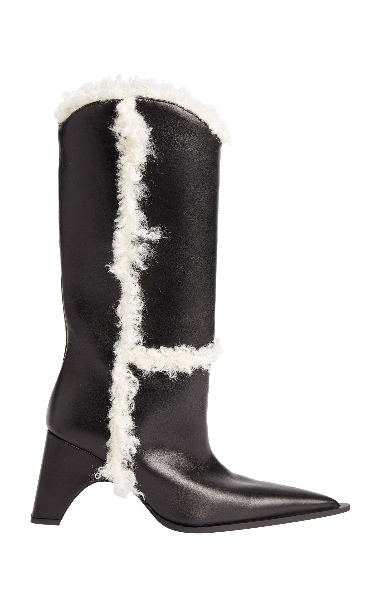 Coperni Bridge Leather & Shearling Cowboy Boots in Black | Lyst