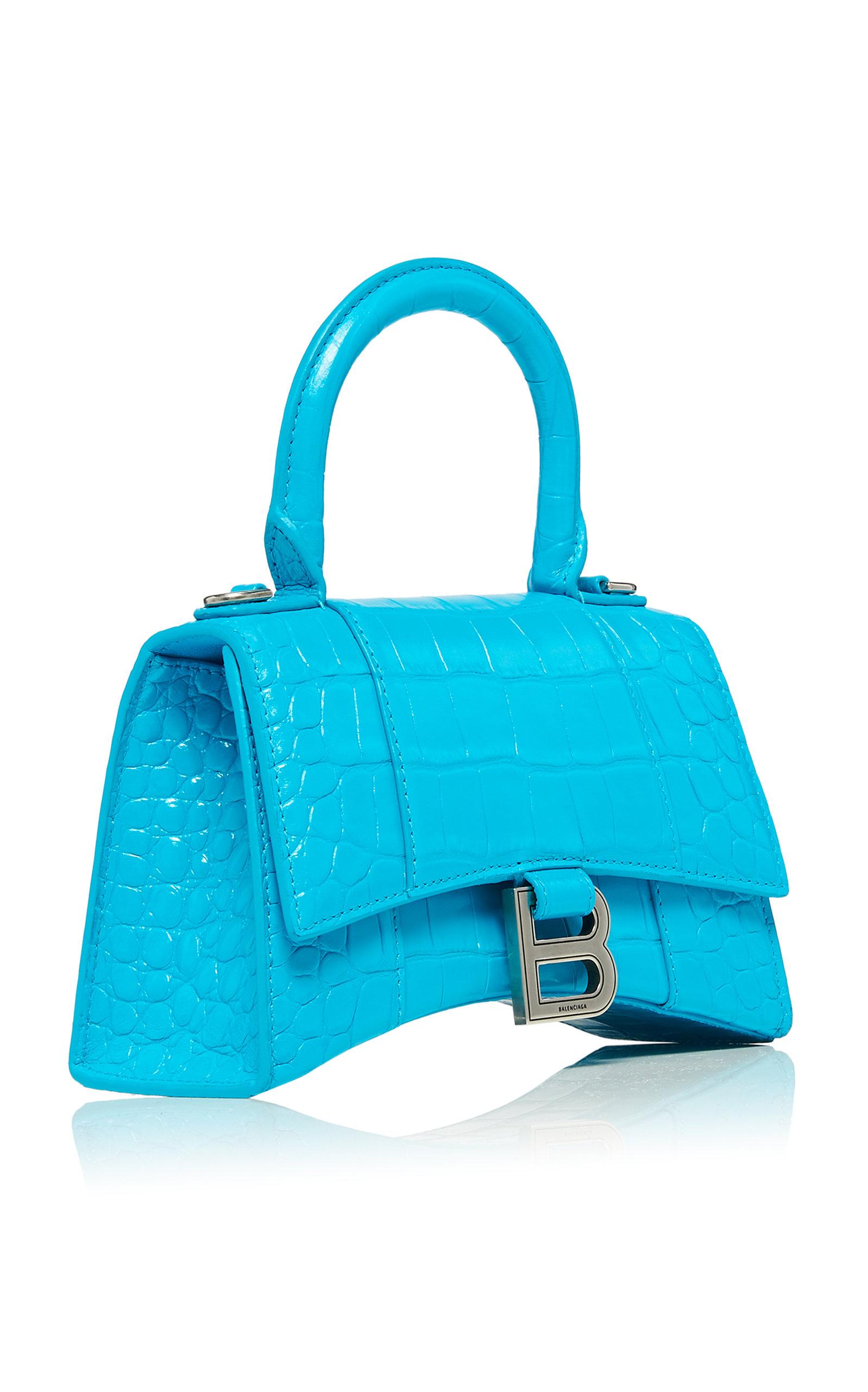 Balenciaga Xs Hourglass Croc-embossed Top Handle Bag In Calfskin 