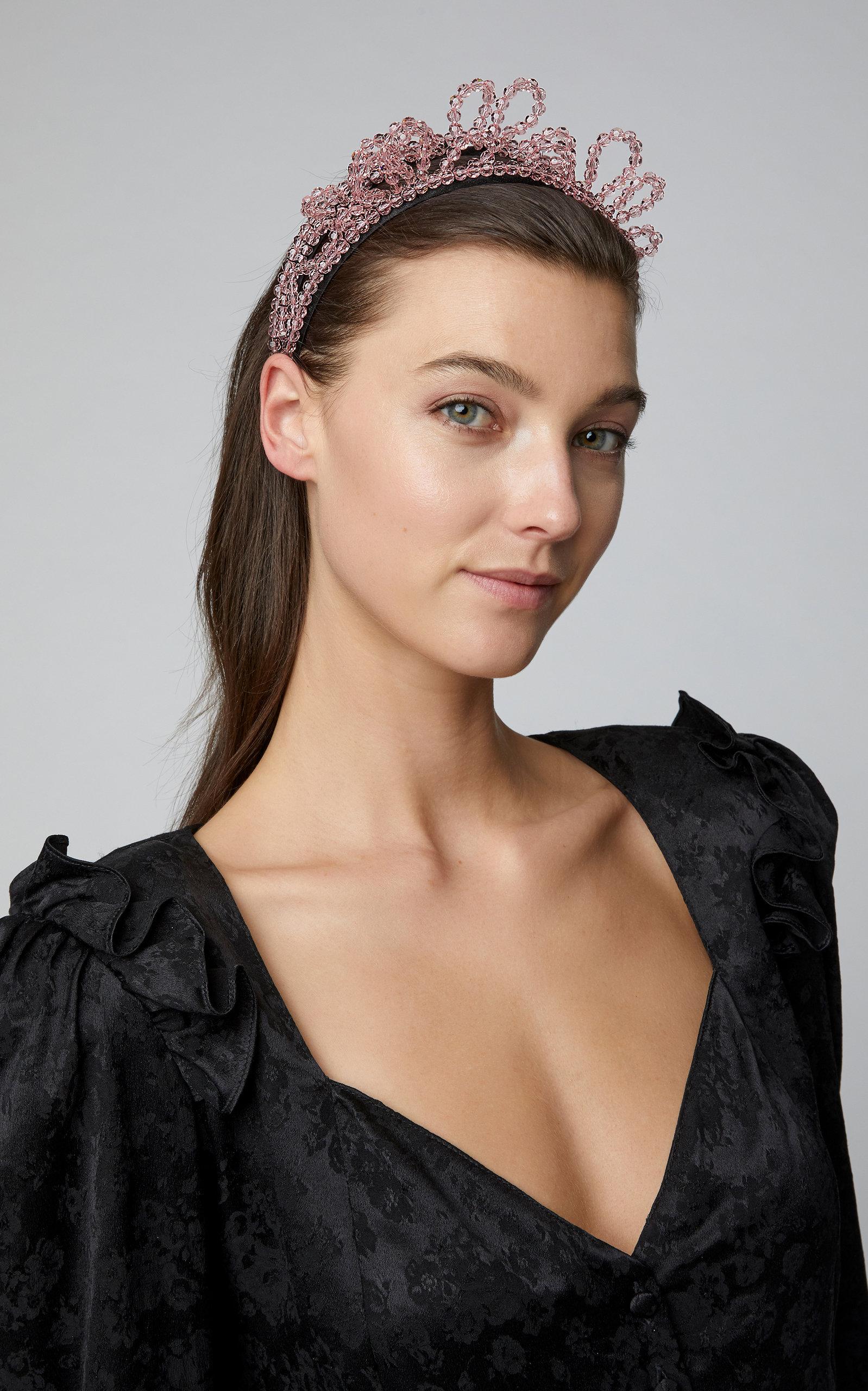 Simone Rocha Satin Double Wiggle Crystal-embellished Headband in Pink - Lyst