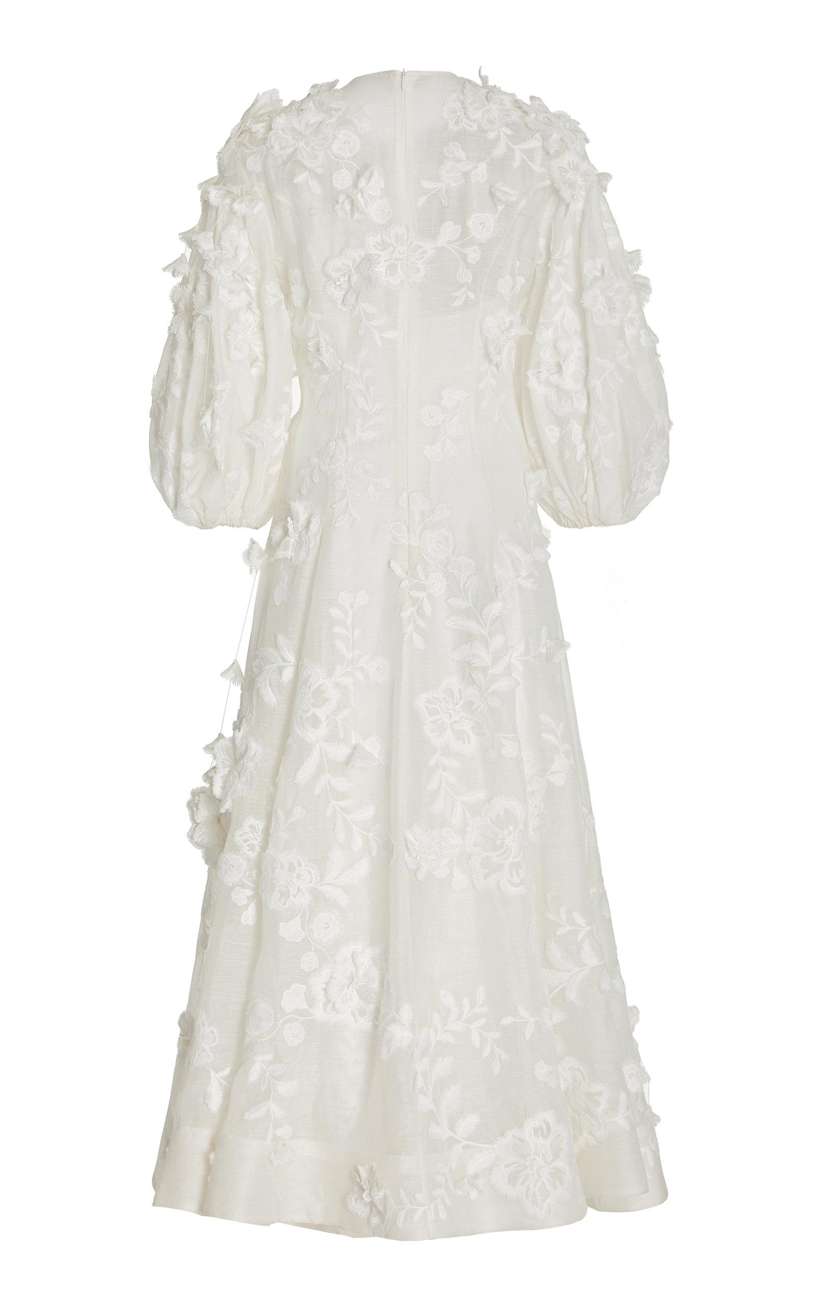 Zimmermann Postcard Floral-appliqued Linen-silk Midi Dress in White | Lyst Canada Zimmermann Postcard Floral-appliqued Linen-silk Midi Dress in White | Lyst Canada