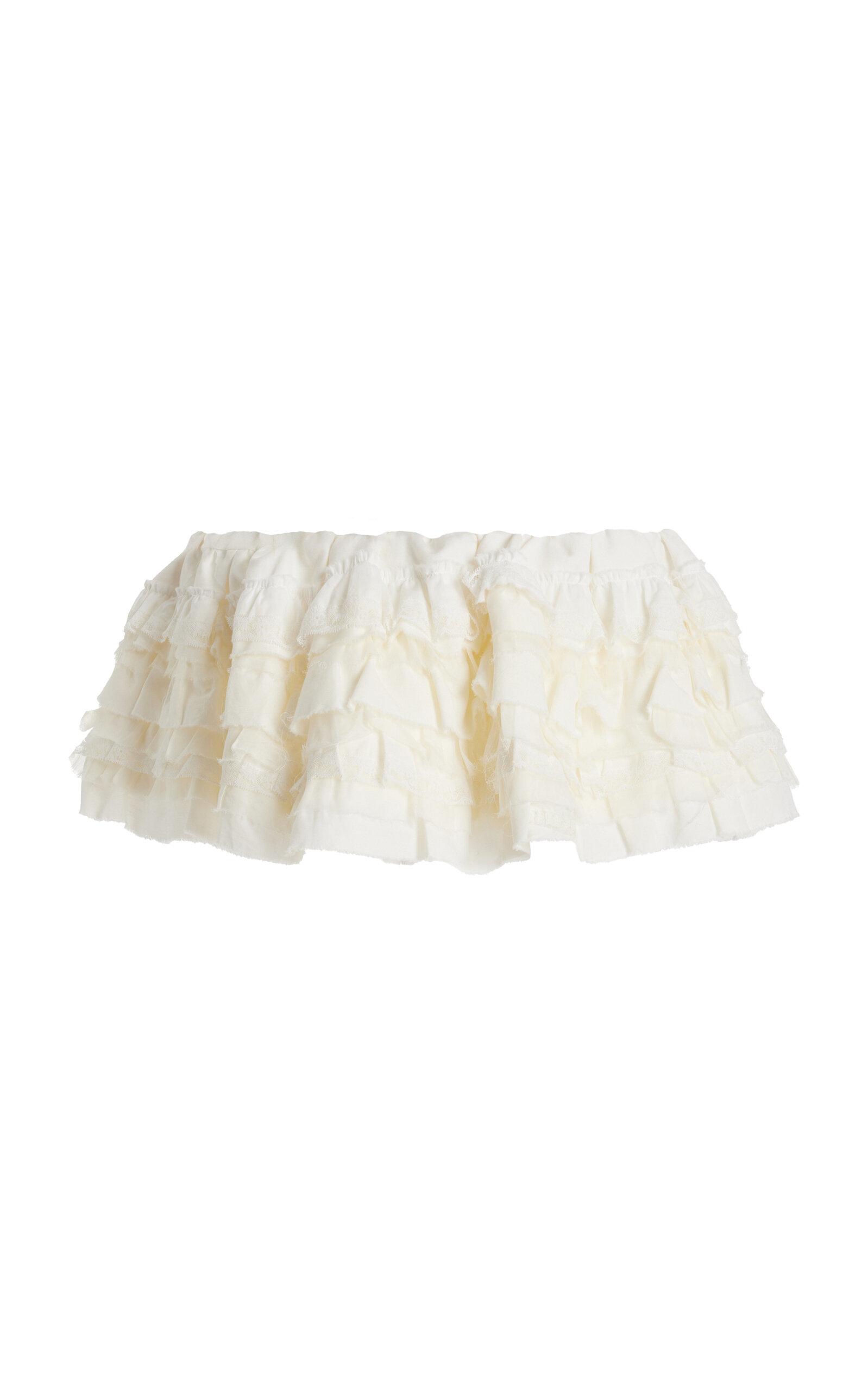 ミュウミュウ Miu Miu Linen and Cotton Mini Skirt Miu Miu Ruffled Cotton-linen Mini Skirt in White | Lyst