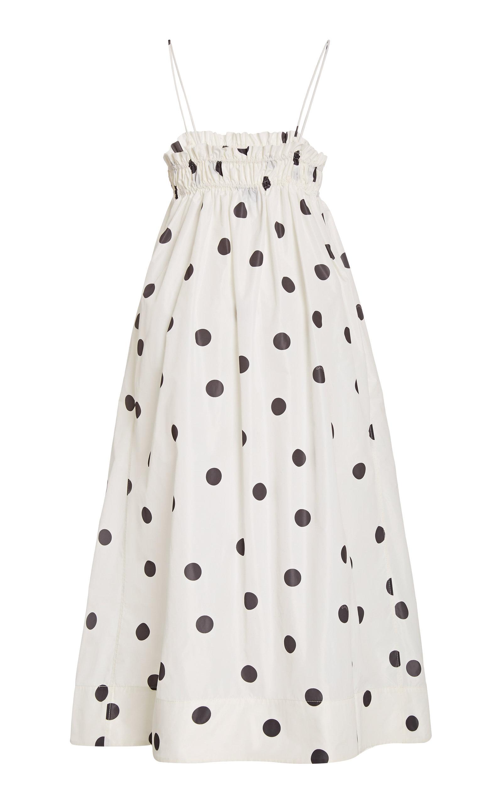 Ganni Polka dot Recycled Crepe Midi Dress in White Lyst UK
