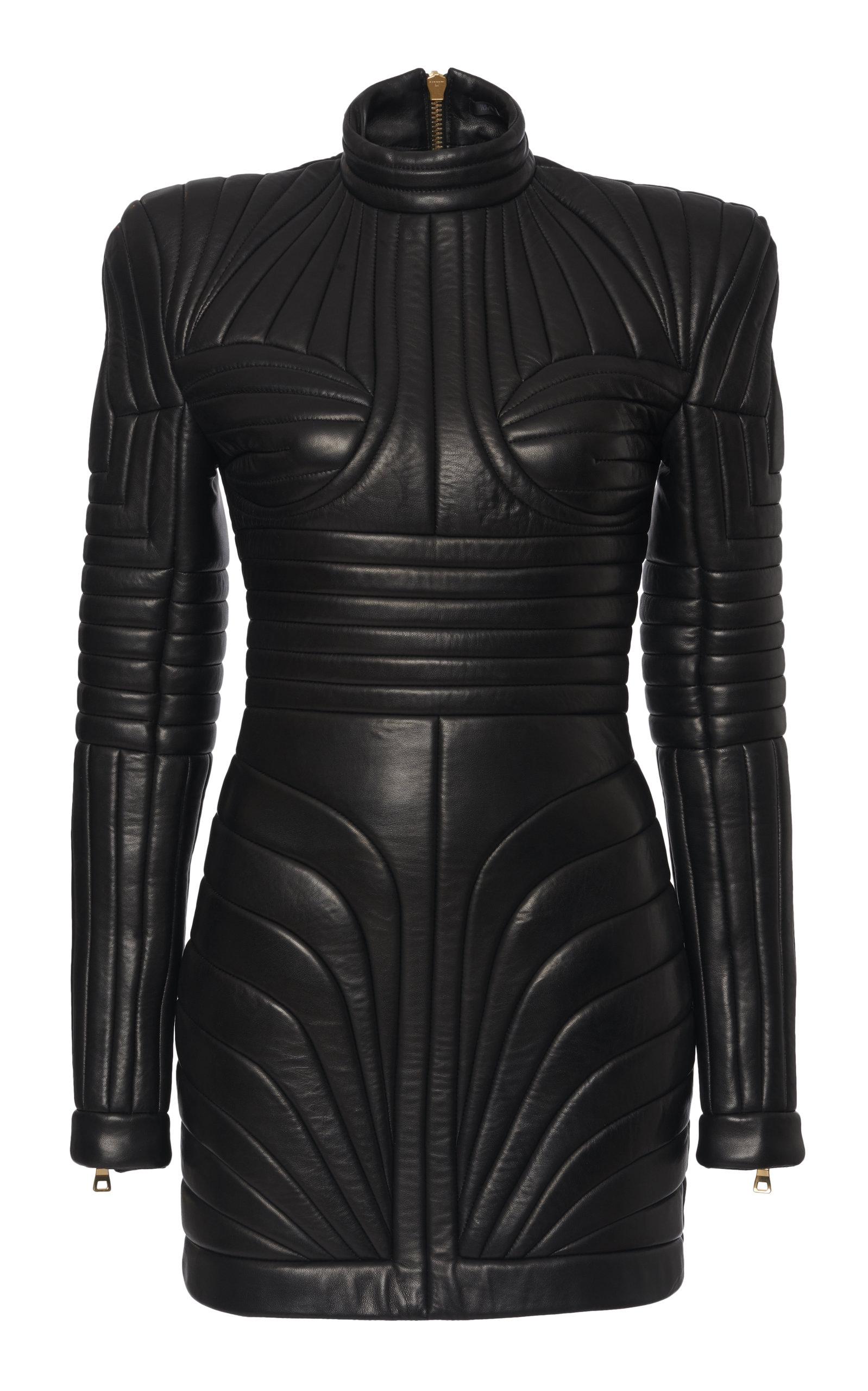 chinese dress ladies Balmain Maxi Zip Leather Dress Dresses Black