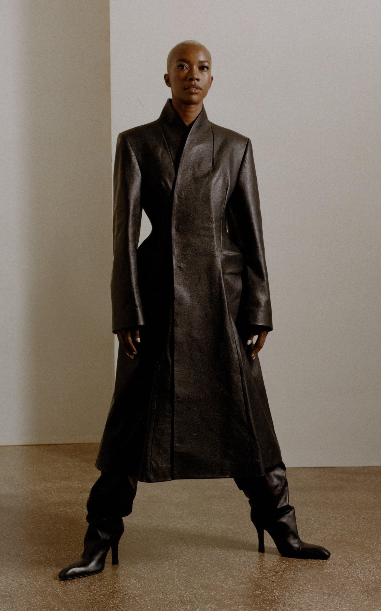 Balenciaga Leather Hourglass Coat in Black | Lyst