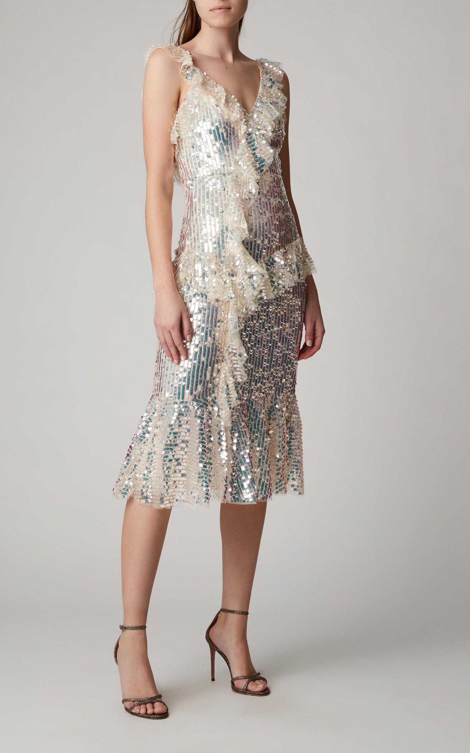 Needle & Thread Scarlett Sequined Tulle Midi Dress in Metallic | Lyst