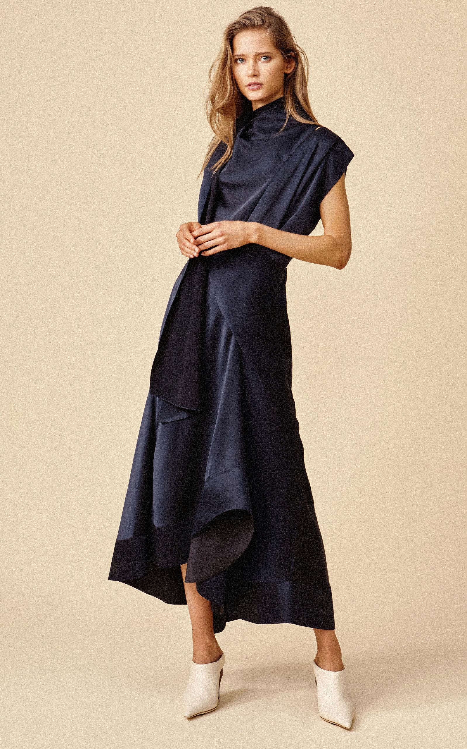 Acler Dalisay Draped Midi Dress in Black Lyst Australia