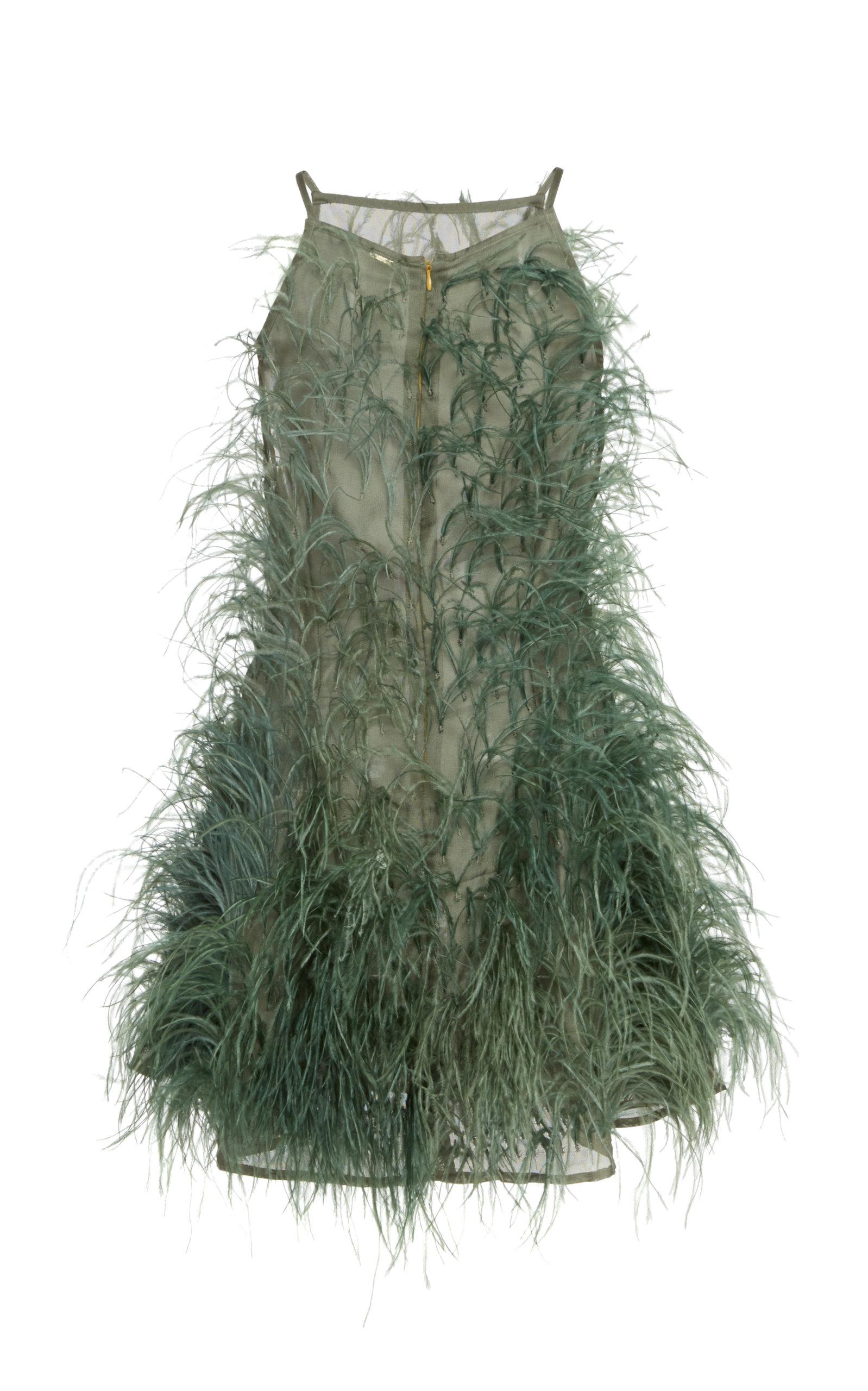 Cult Gaia Shannon Feather-embellished Silk-tulle Mini Dress in Green | Lyst