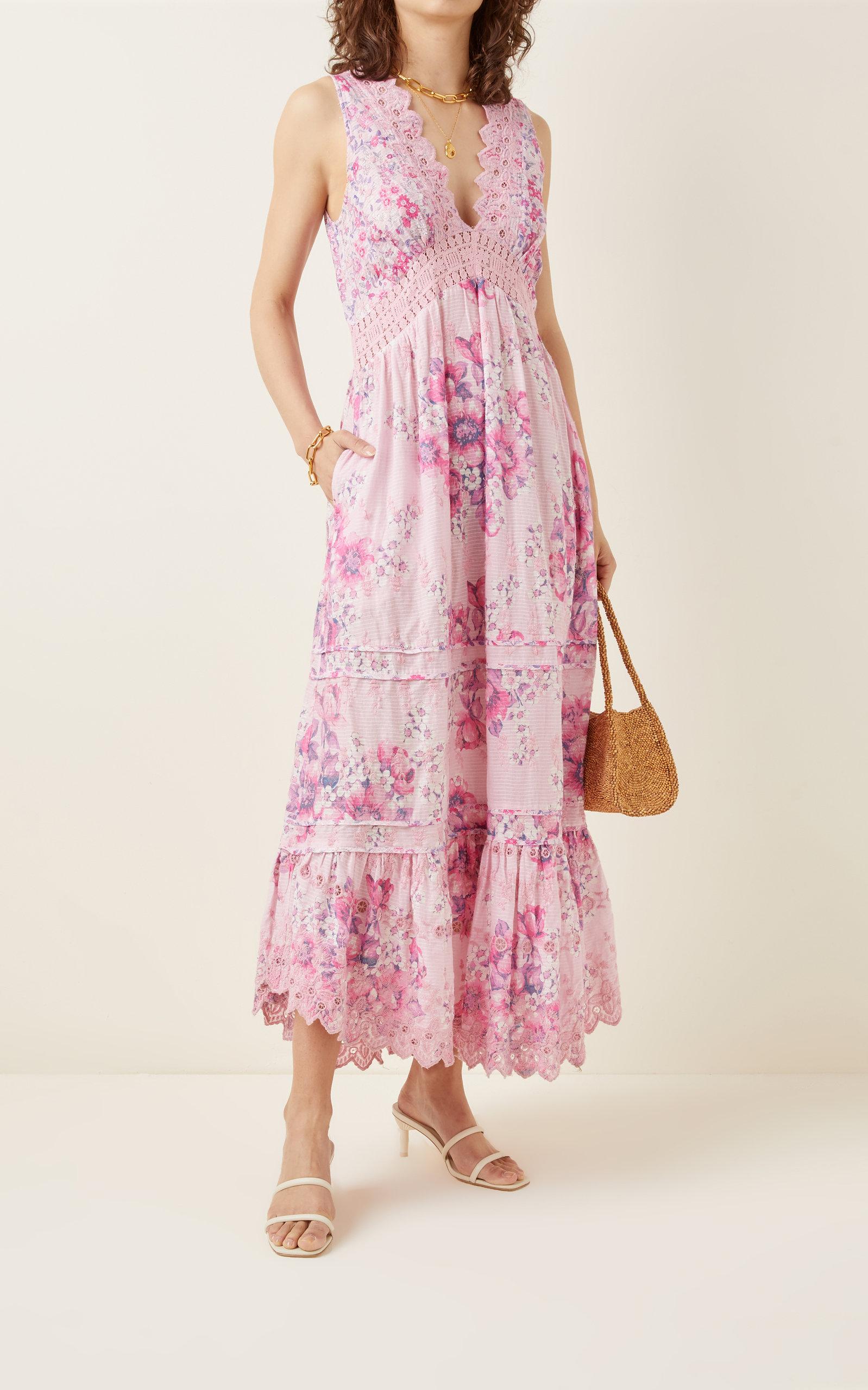 LoveShackFancy Oakley Lace-trimmed Floral Cotton Maxi Dress in Pink | Lyst