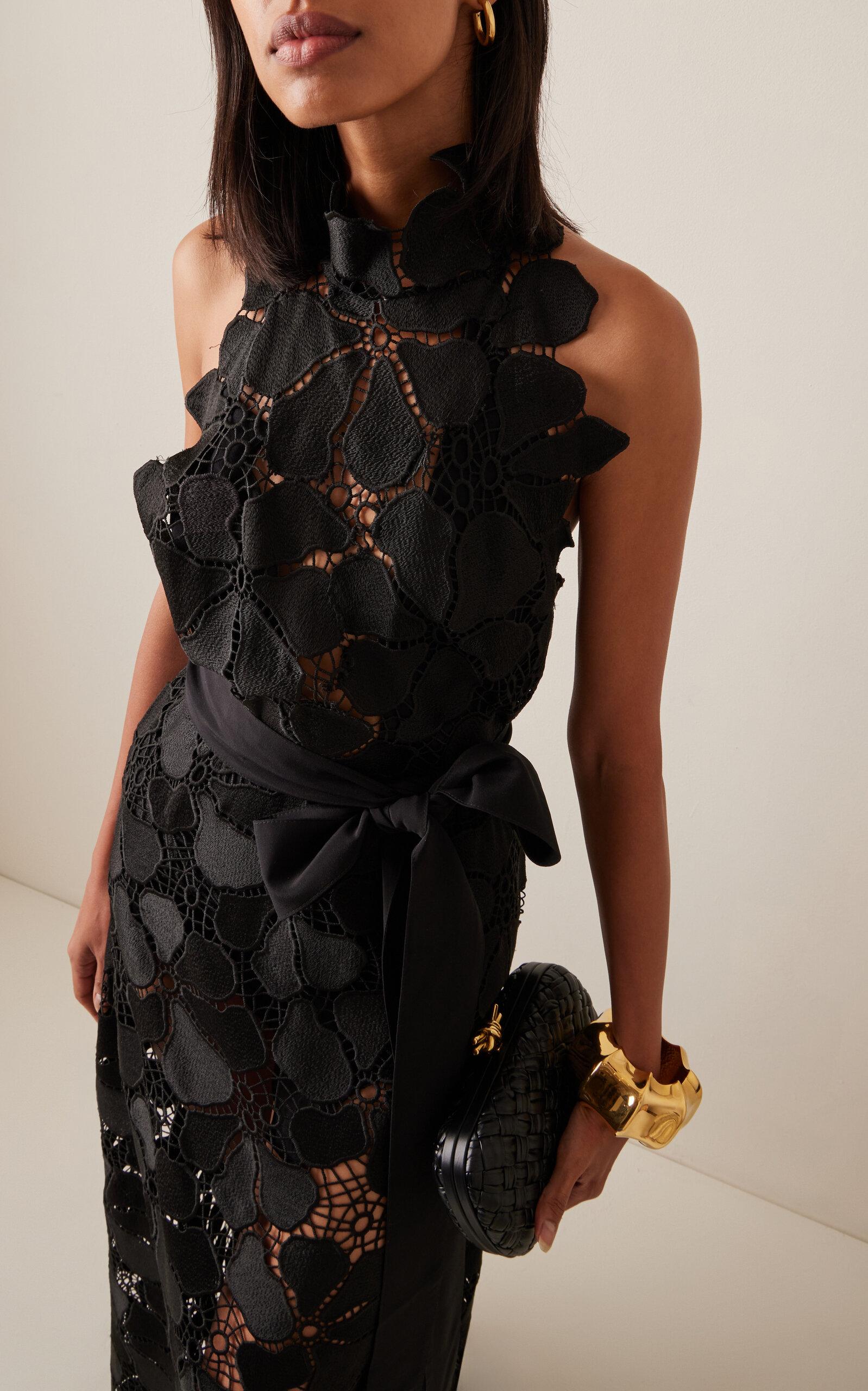 Elie Saab Macrame Halter Maxi Dress in Black | Lyst