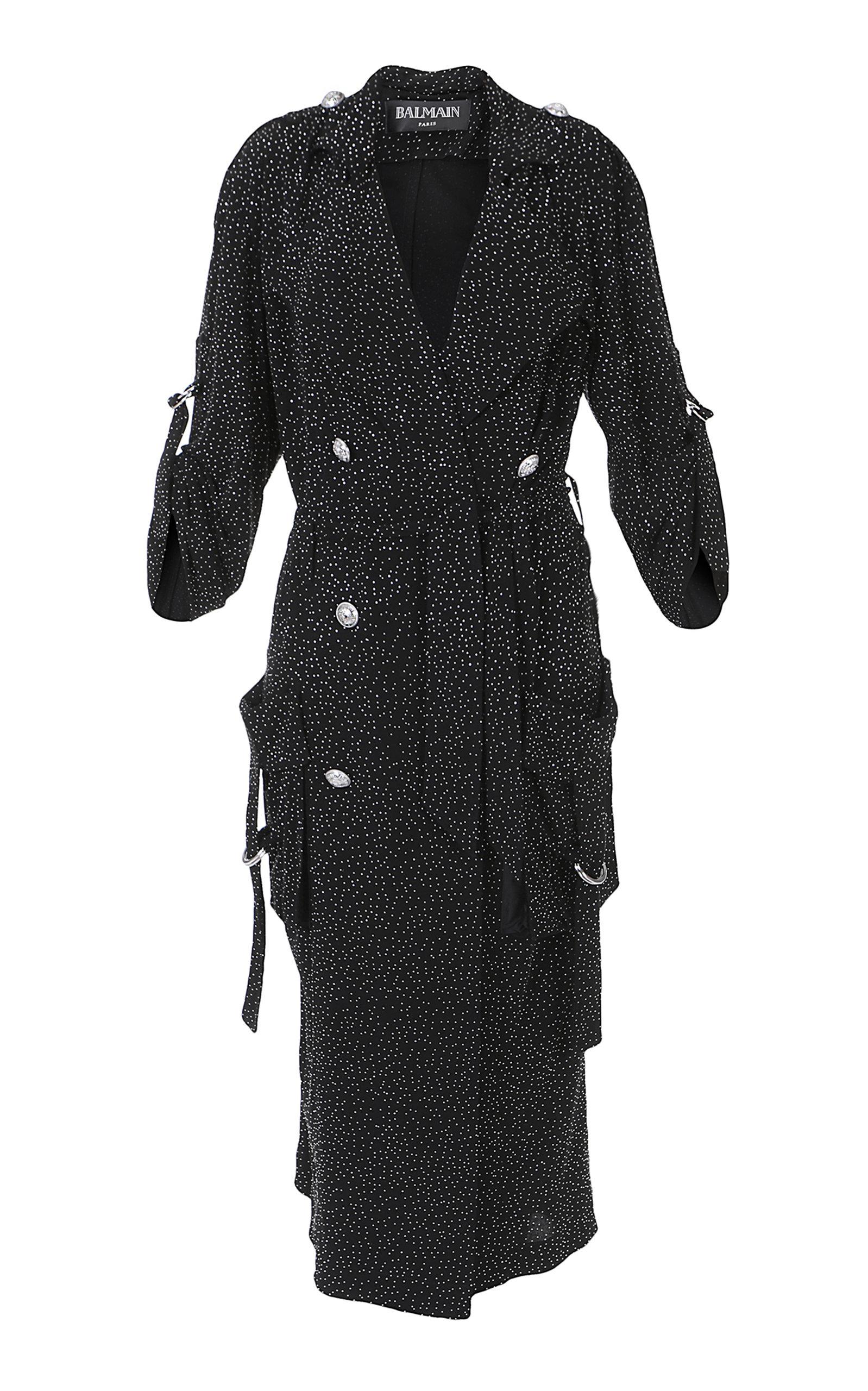 Balmain Glitter Doublebreasted Chiffon Trench Coat in Black Lyst