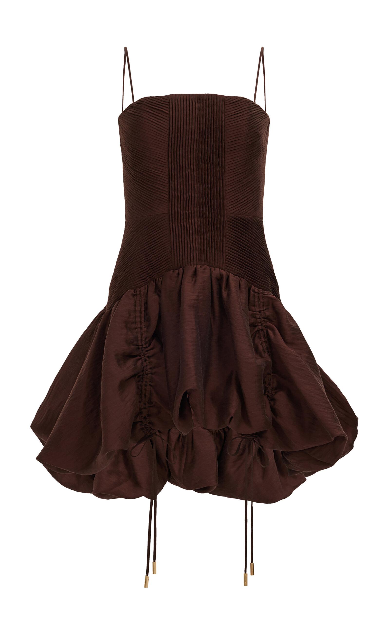 aje brown ruffle dress Pandorea Layered Maxi Dress-CAROB / 16