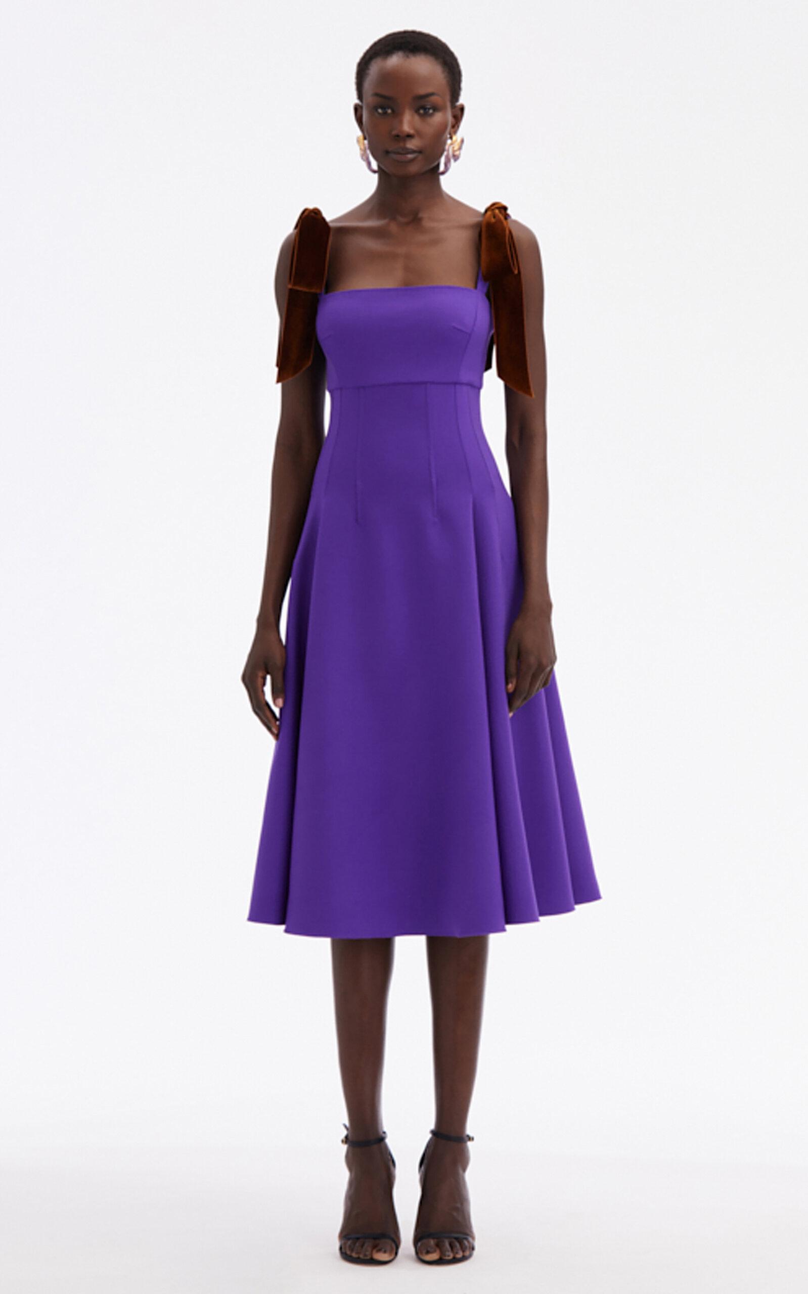 Oscar de la Renta Bow detailed Stretch wool Midi Dress in Purple Lyst