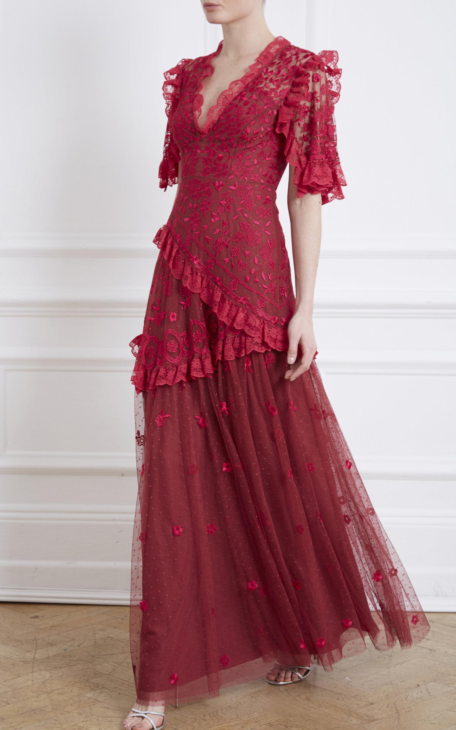 Needle & thread tiered floral maxi dress with contrast waistband in rose quartz clearance