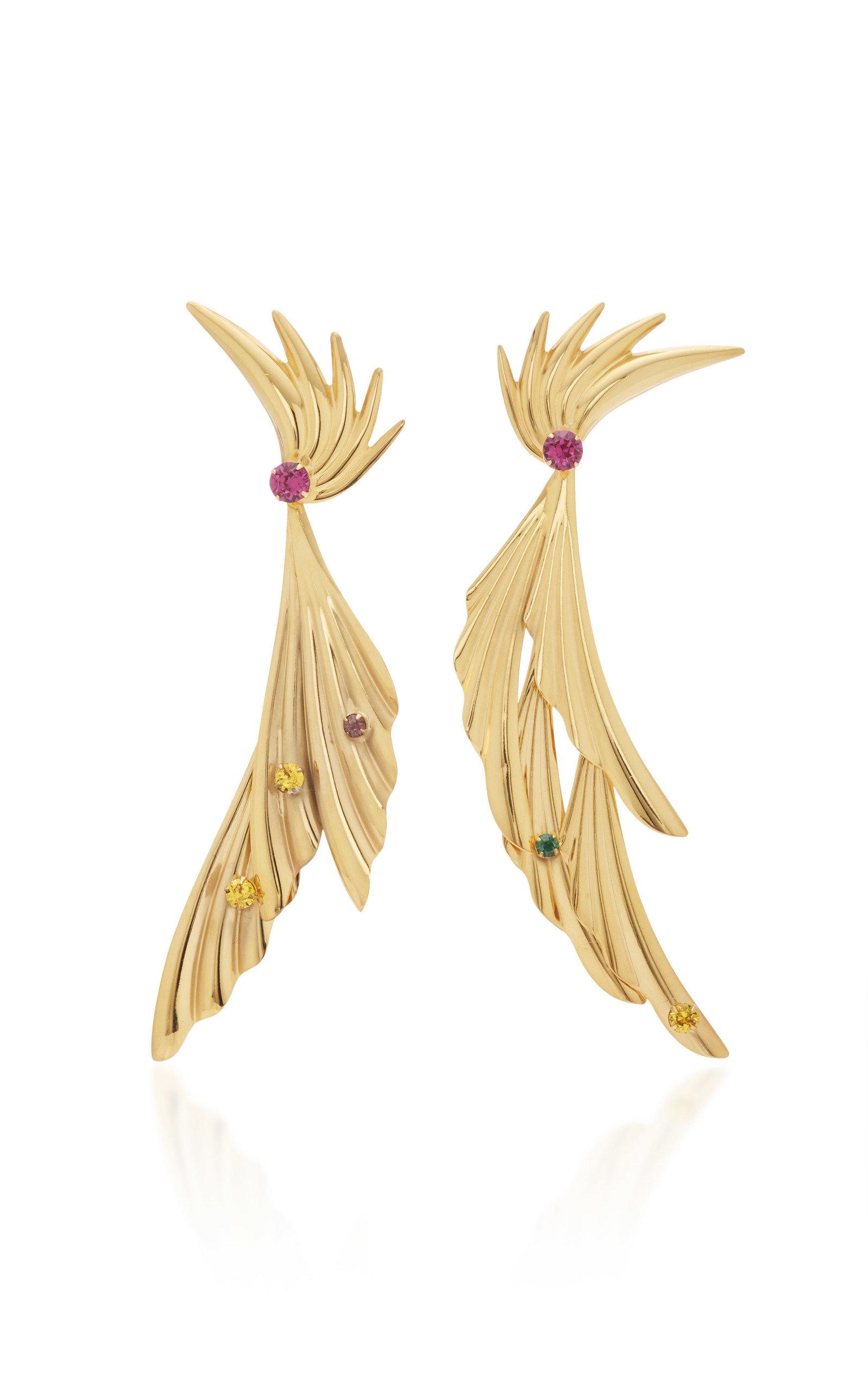 Lyst Rodarte Gold Dangle Leaf Earrings With Swarovski Crystals In Gallery