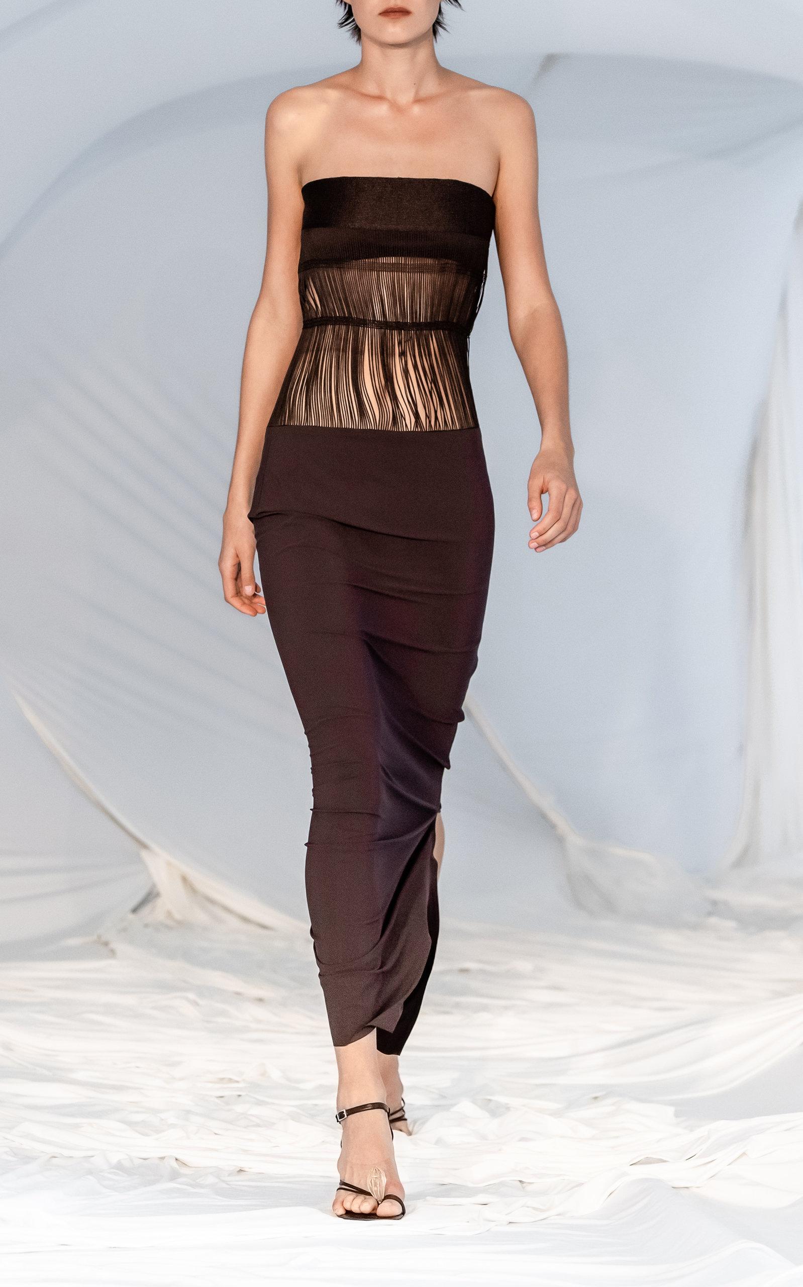 brown christopher esber dress Christopher Esber Brown Fusion Ruched Midi Dress