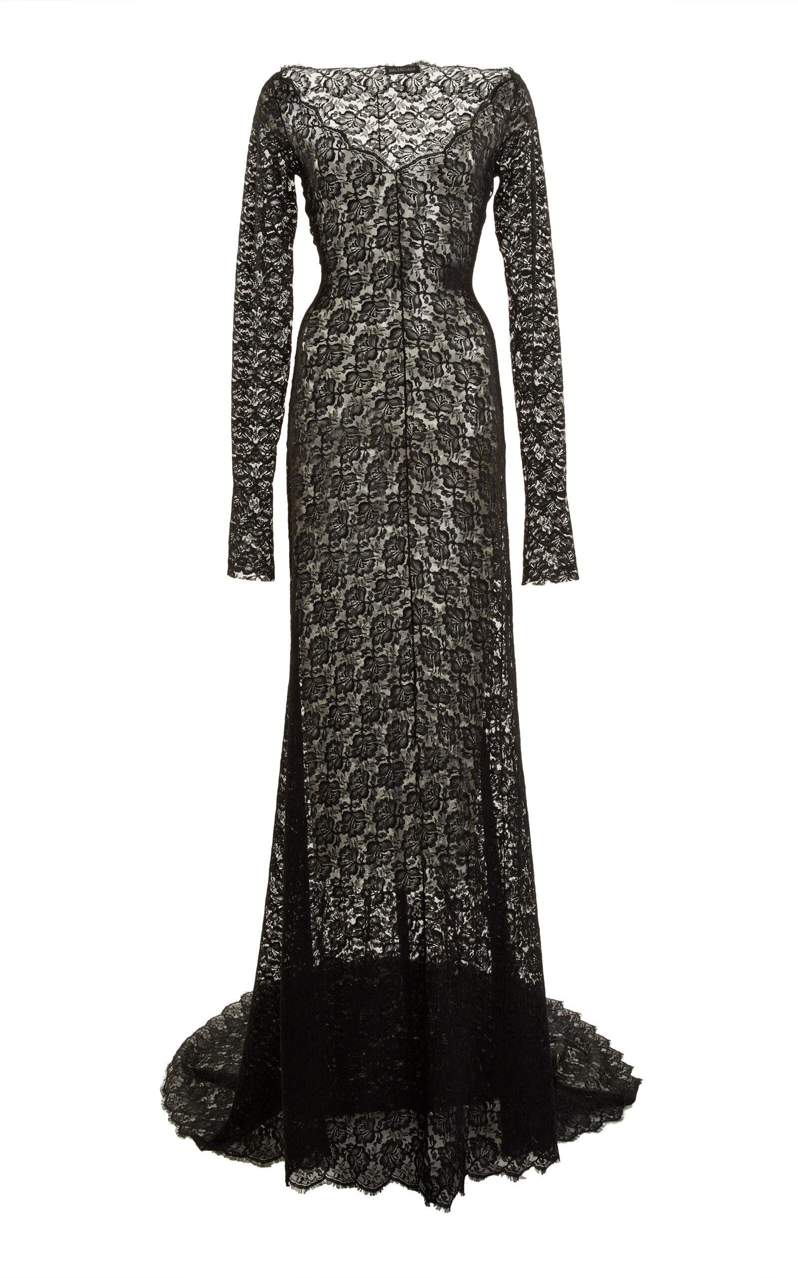 princess polly baby blue dress Balenciaga Off-the-shoulder Lace Gown in Black