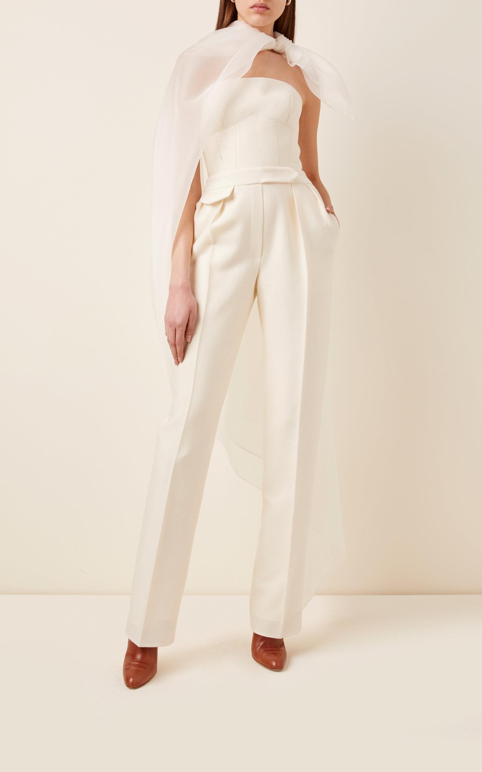 Brandon Maxwell Strapless Wool-silk Jumpsuit in White | Lyst
