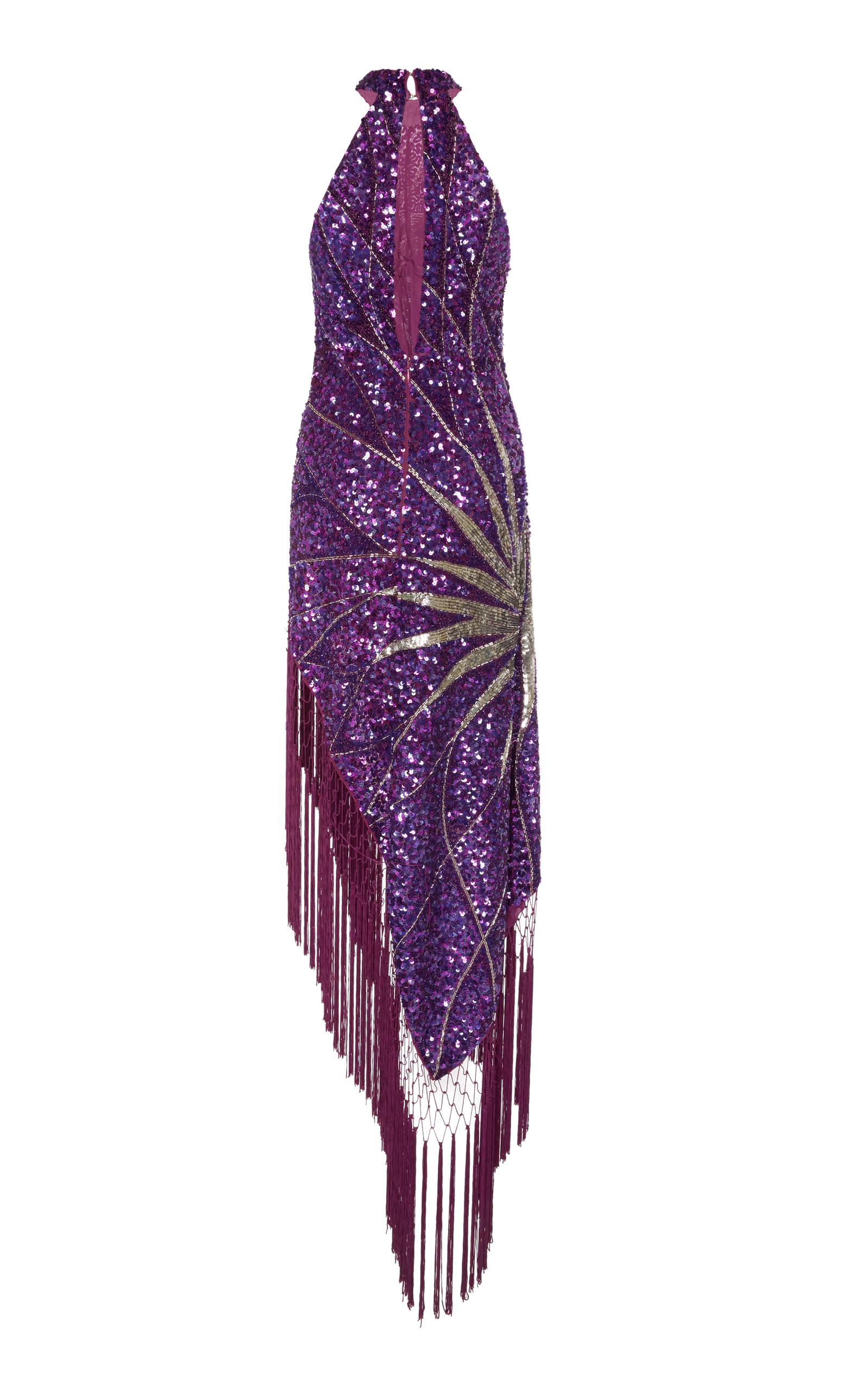 The Attico Synthetic Maxi Fringe Dress in Purple | Lyst