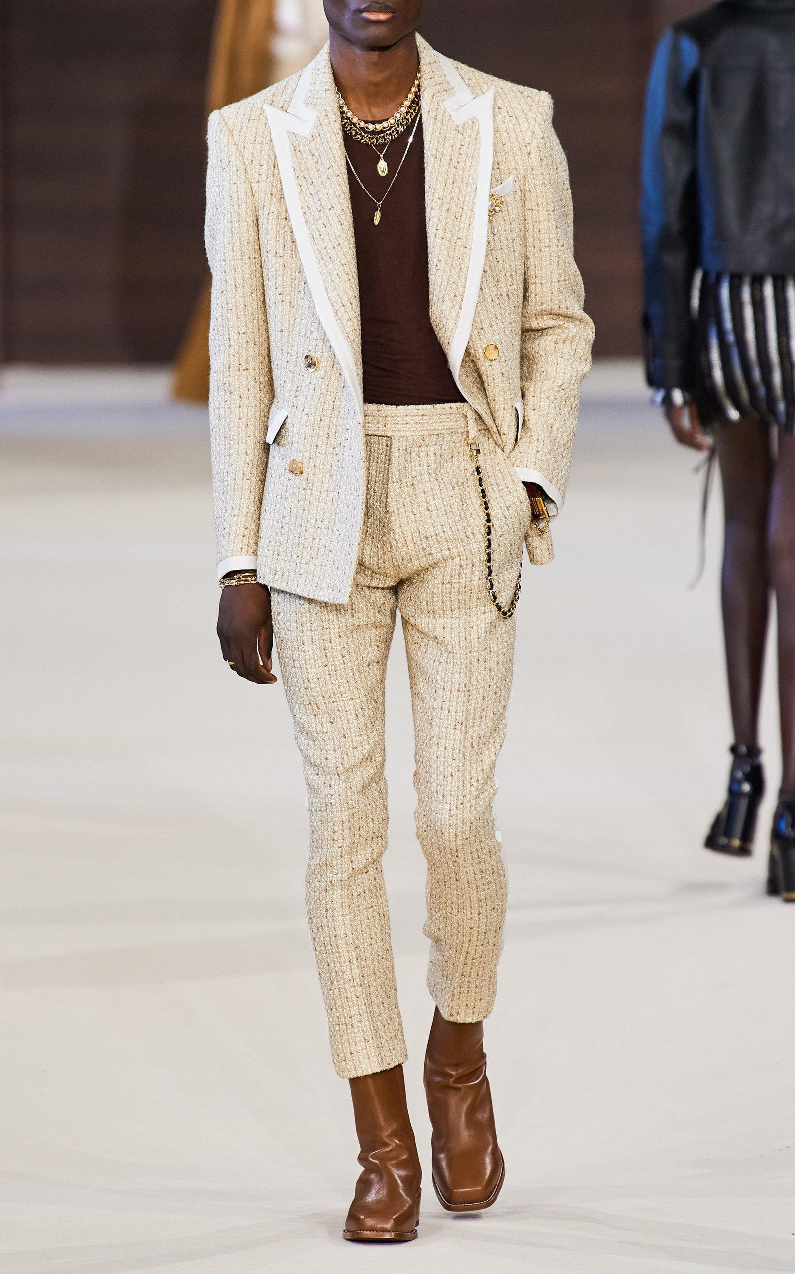 Amiri Tweed Boucle Flare Track Pants in Natural for Men | Lyst