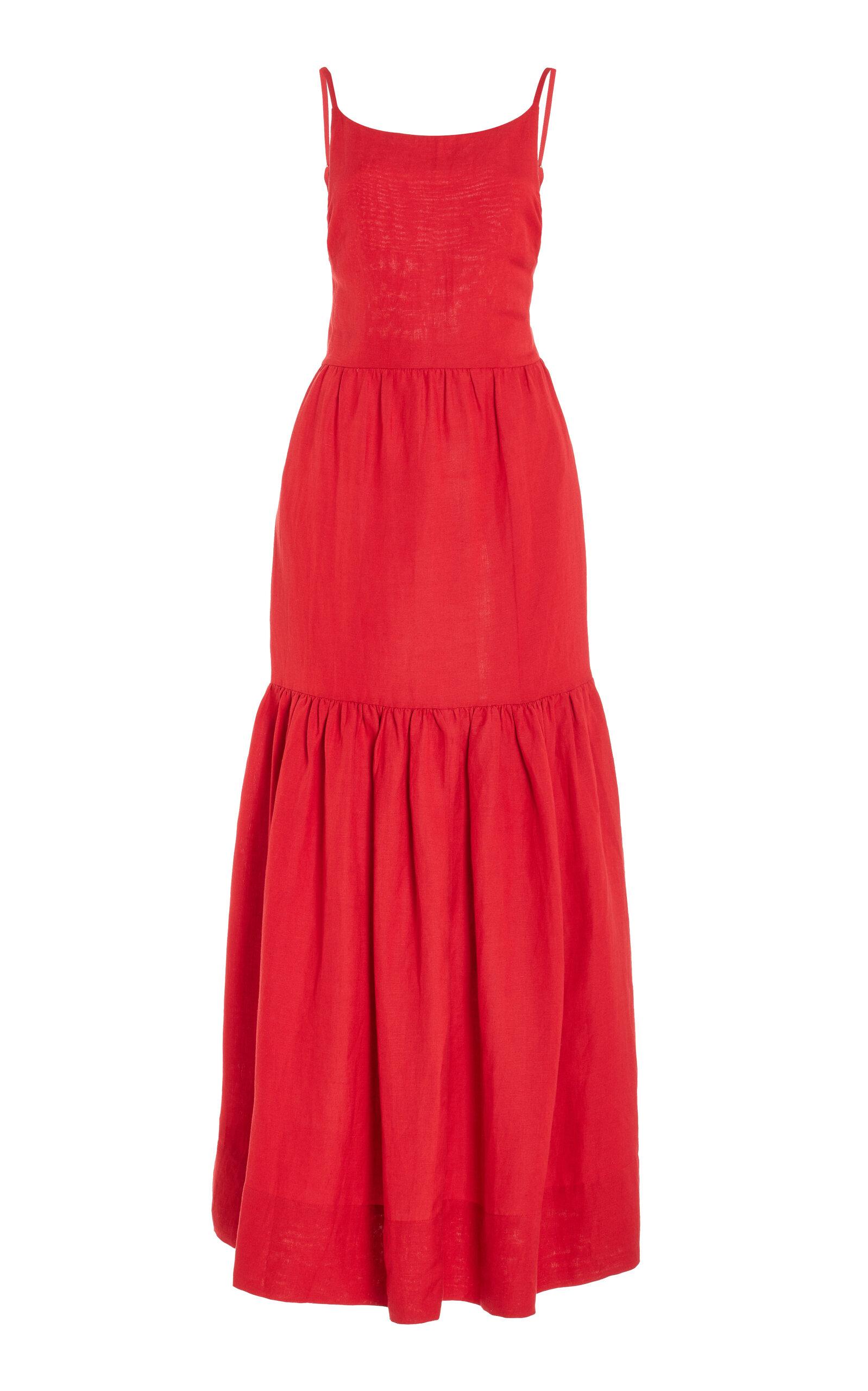 Posse Elise Tiered Linen-blend Maxi Dress | Lyst