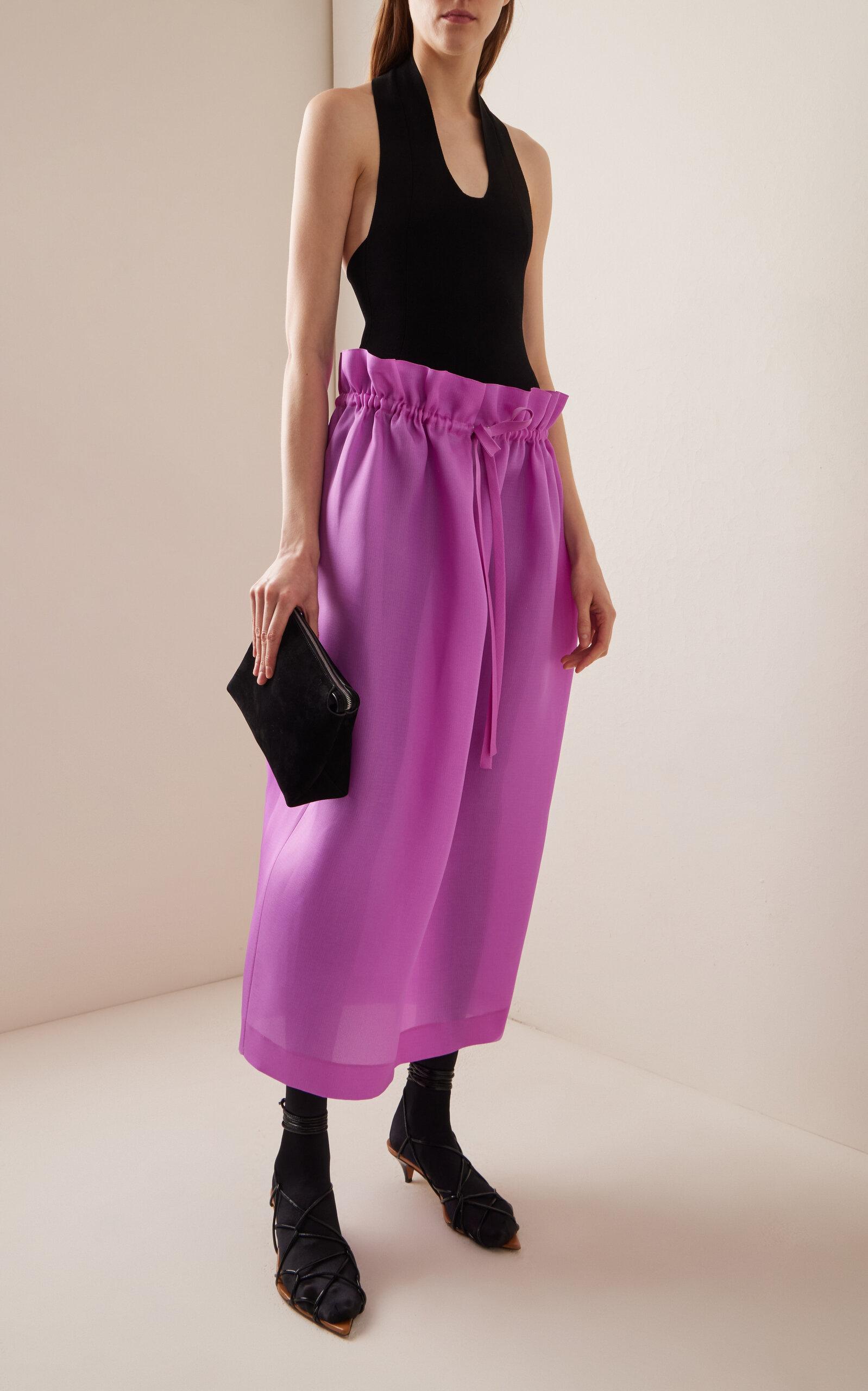 Khaite Ember Paperbag waist Silk Organza Midi Skirt in Pink Lyst