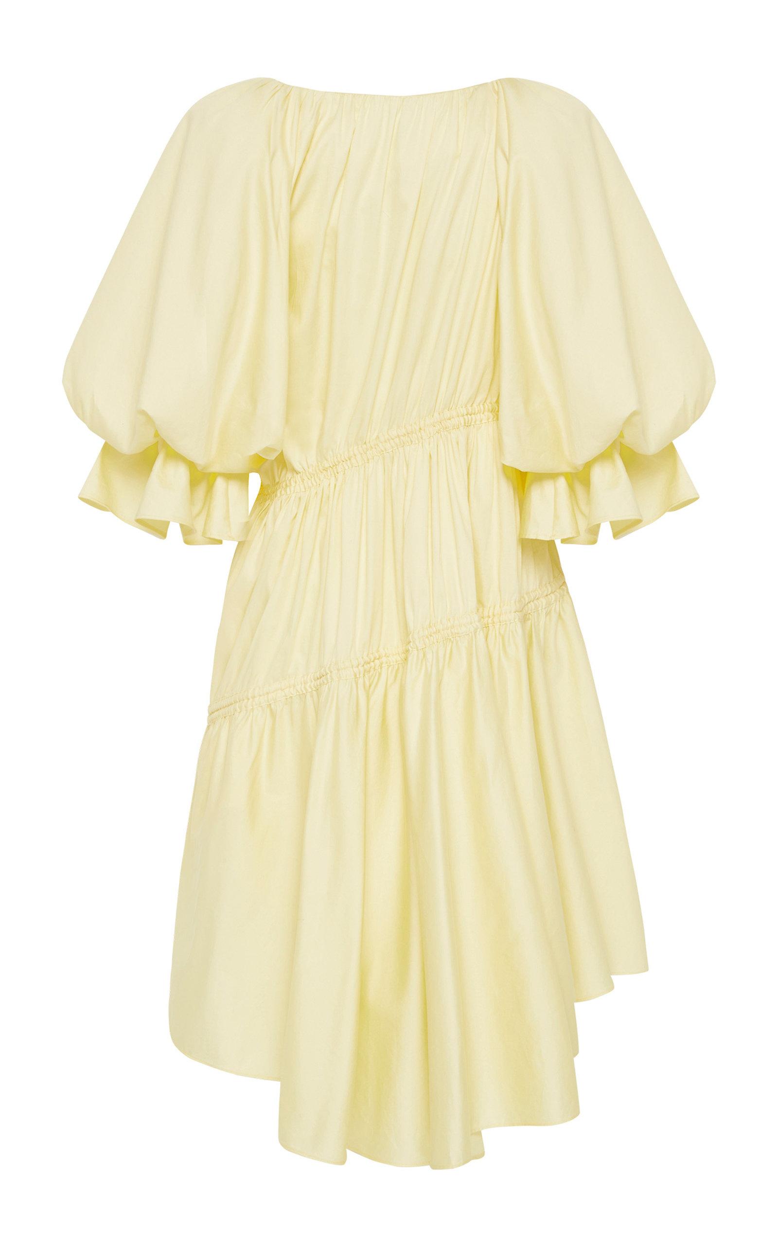 Aje. Ambience Tie-detailed Cotton Asymmetric Mini Dress in Yellow - Lyst
