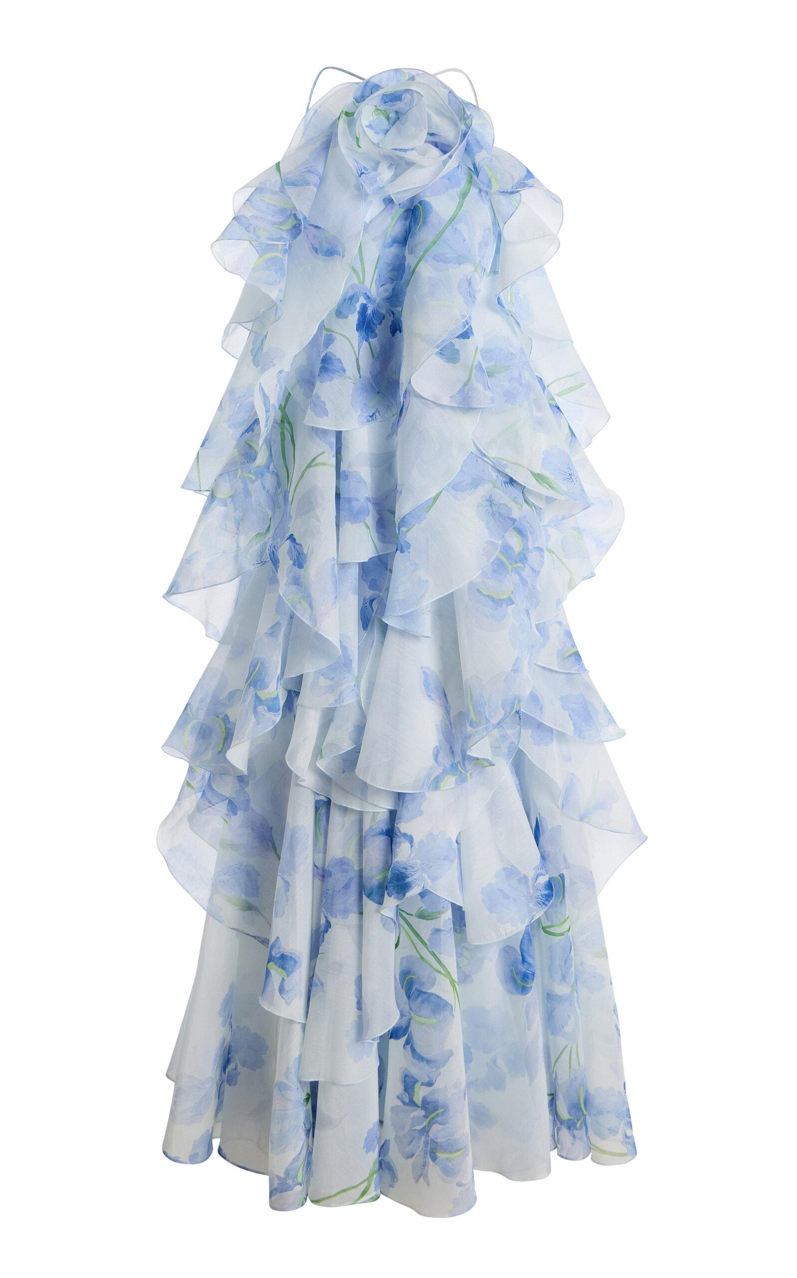Aje. Pandorea Layered Floral-Print Chiffon Maxi Dress in Blue | Lyst