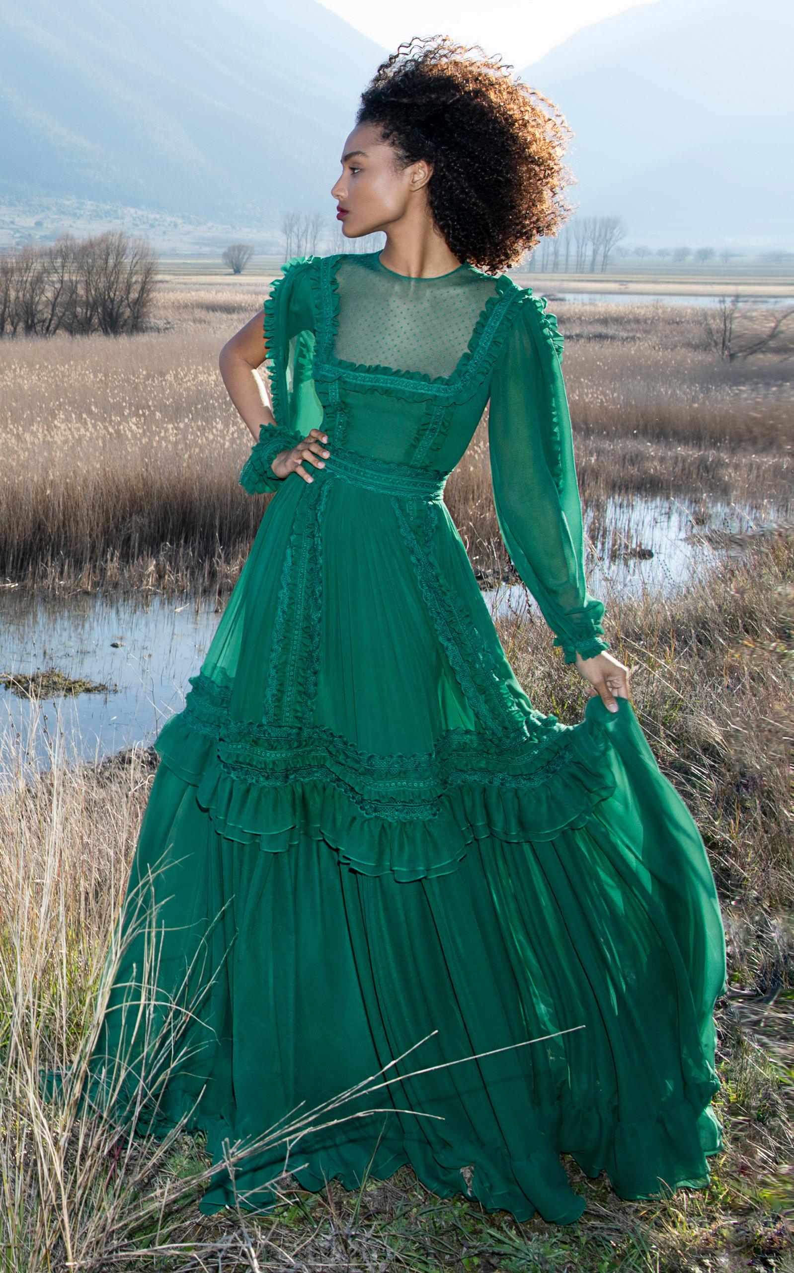green chiffon dress