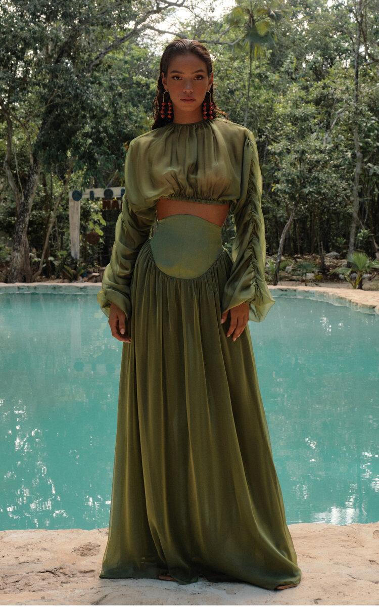 Andrea Iyamah Pado Corset Maxi Skirt in Green | Lyst Andrea Iyamah Pado Corset Maxi Skirt in Green | Lyst