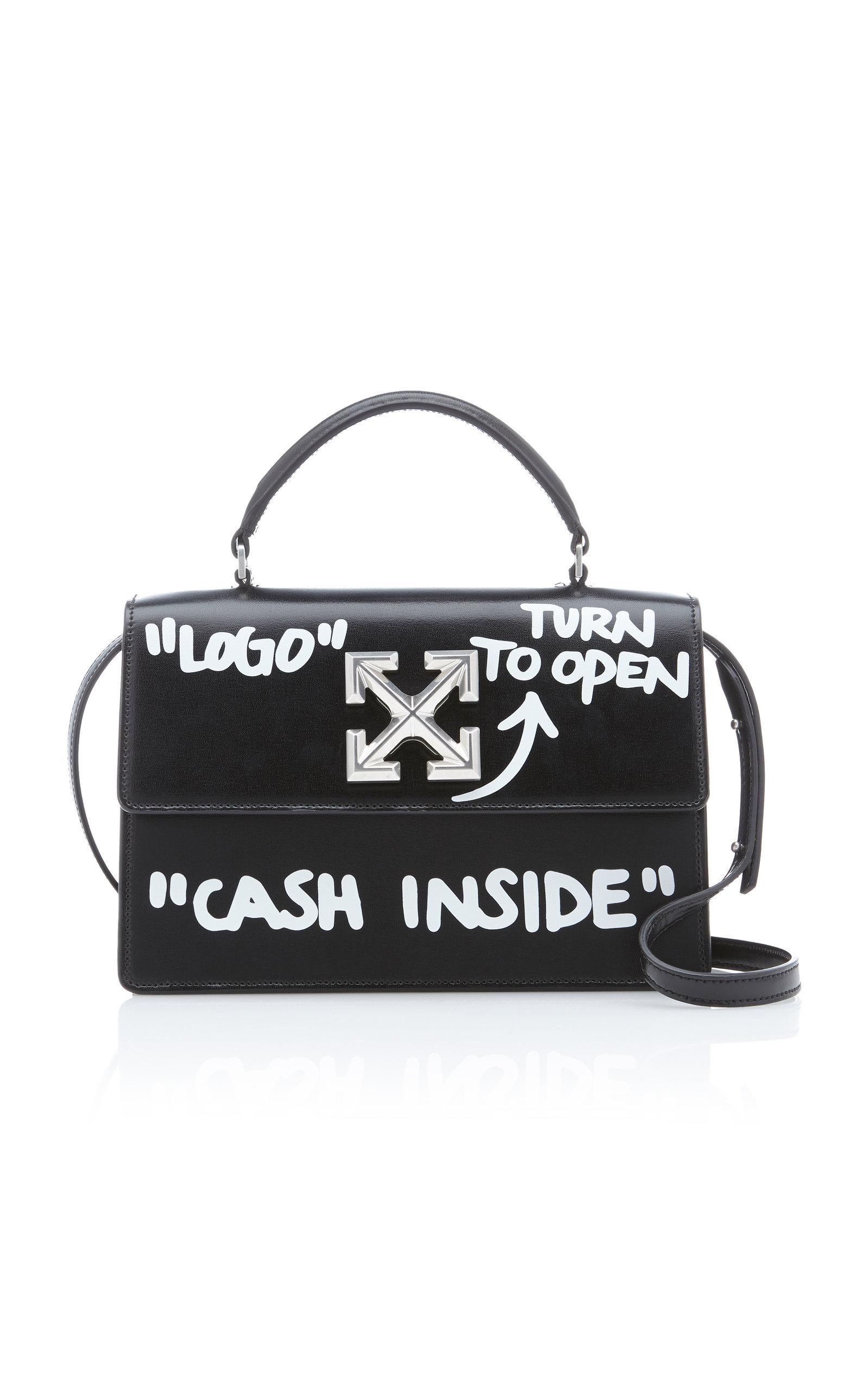 blvckd0pe wearing fw19 women's Off-White™ Jitney bag with CASH INSIDE  text print