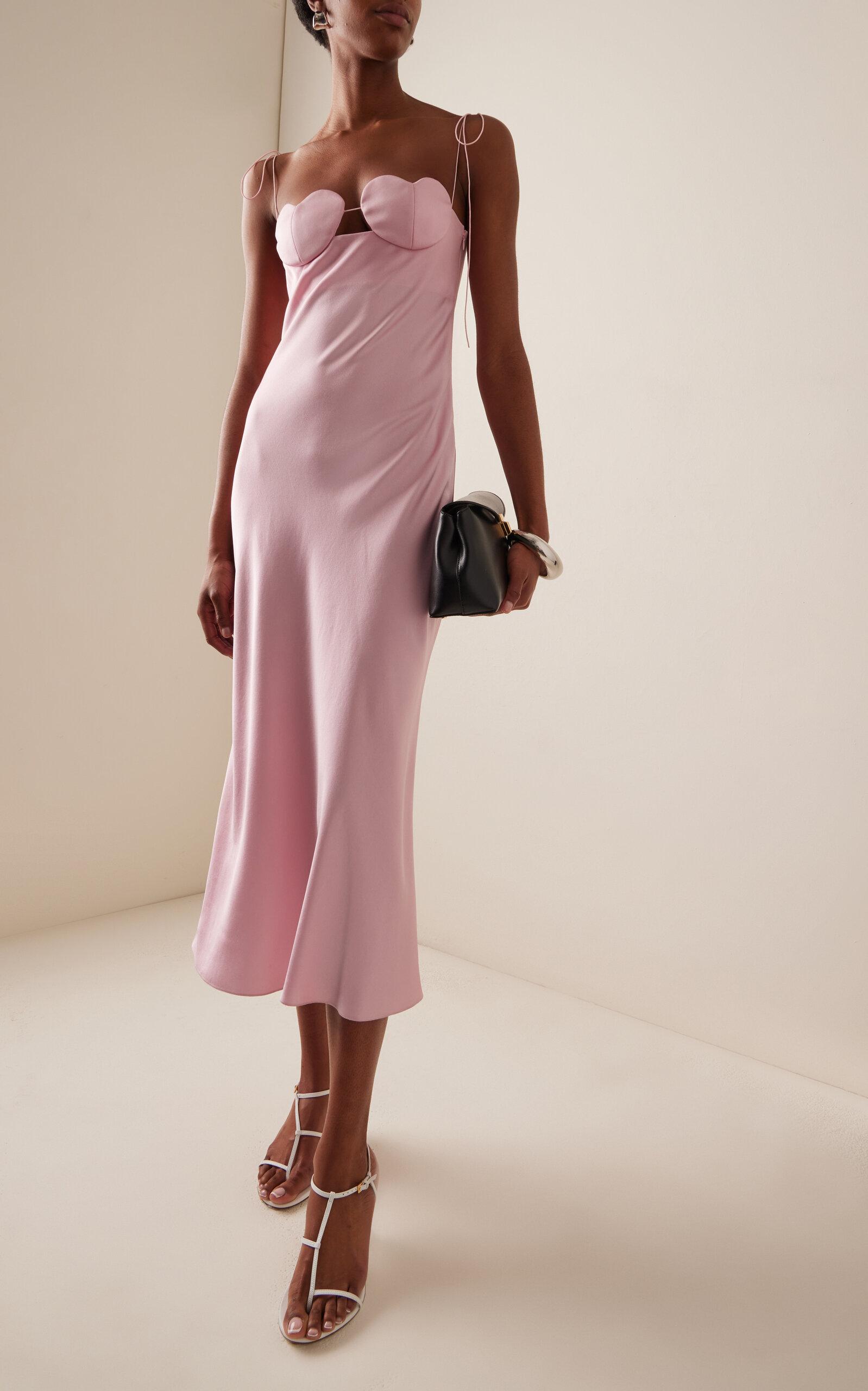 strapless open back dress Silk Hi-Low Frill Dress Amur Pink at kaftans that bling – Kaftans that Bling