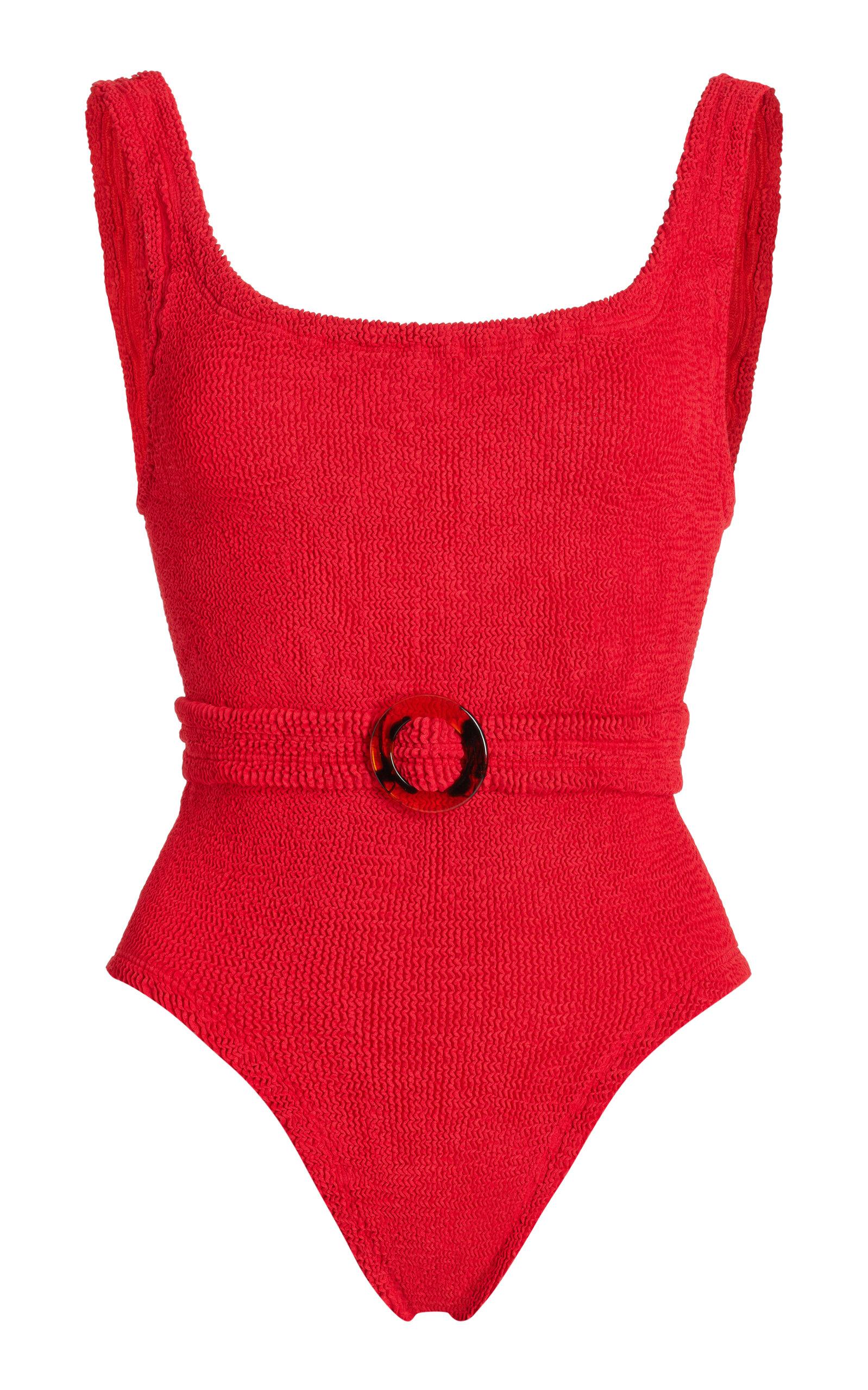 Hunza G Solitaire Tortoise Ring Belted One-piece Swimsuit in Red | Lyst UK
