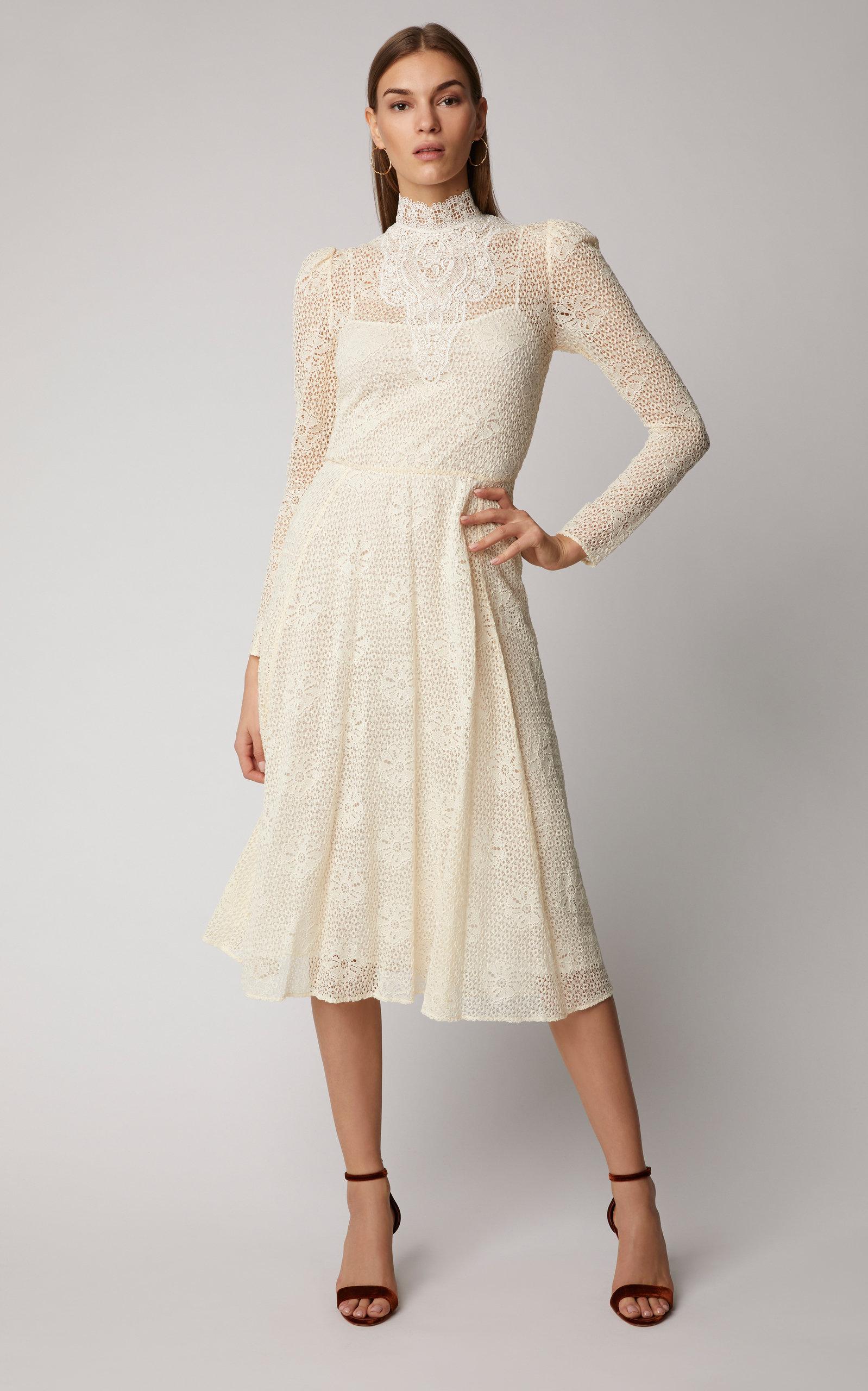 Philosophy Di Lorenzo Serafini High-neck Lace Midi Dress in White - Lyst