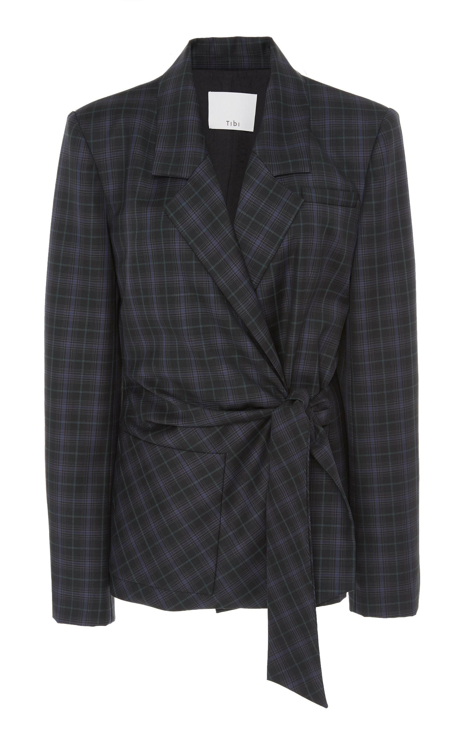 tibi marvel plaid wrap jacket