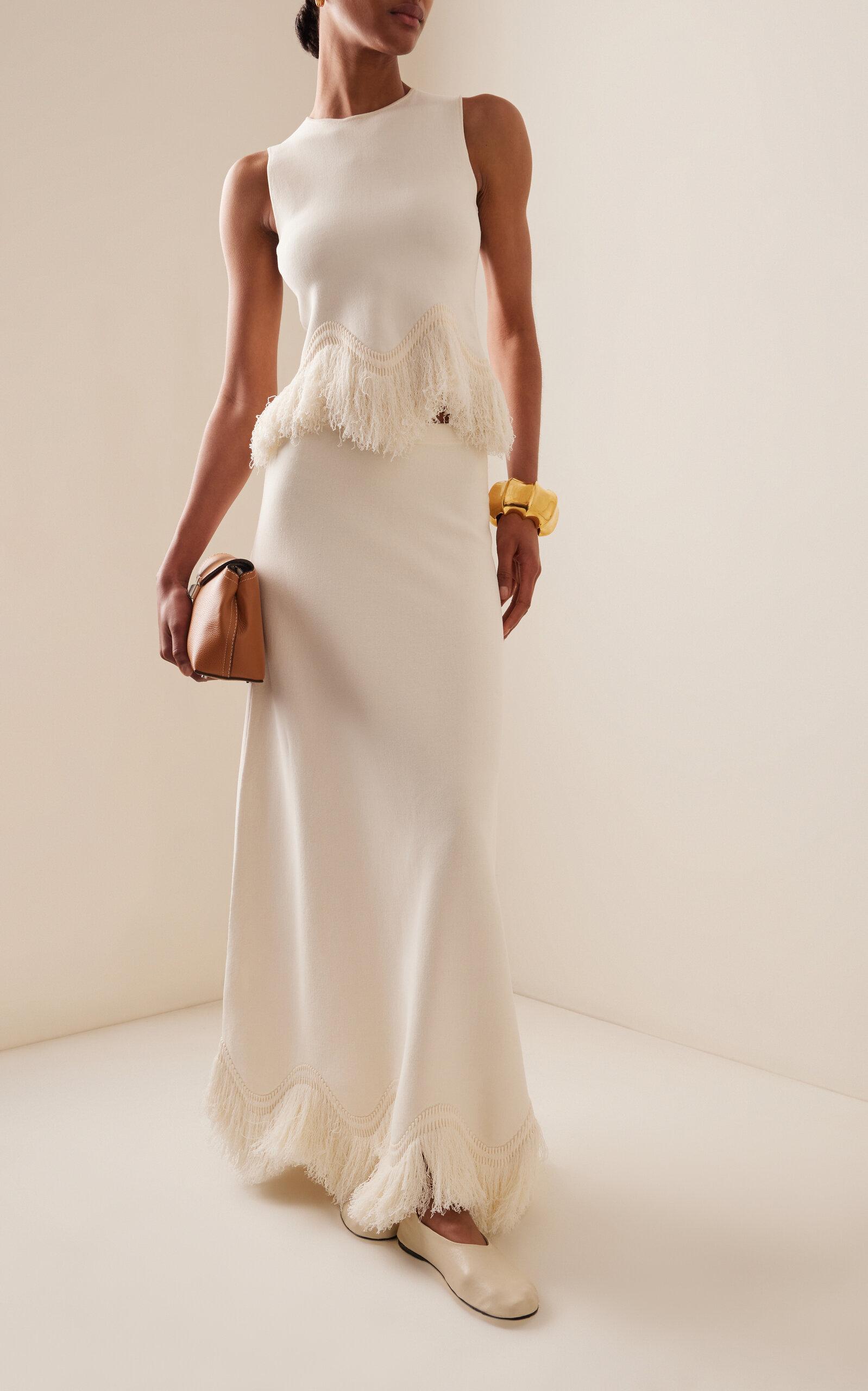 Ulla Johnson Paulina Fringed Knit Maxi Skirt in White | Lyst