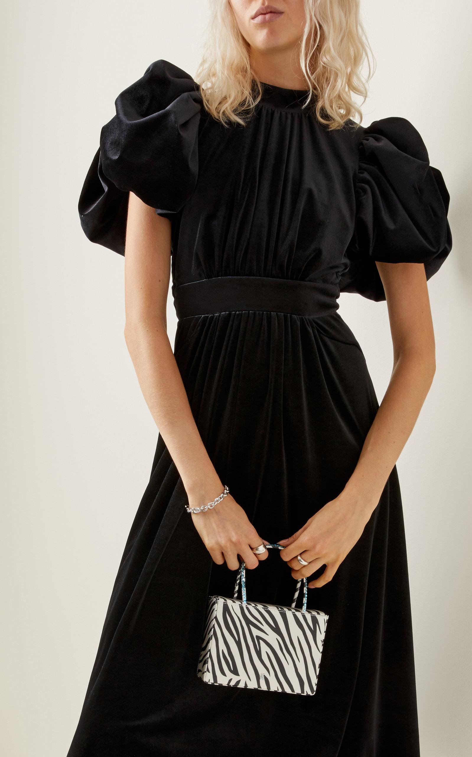 ROTATE BIRGER CHRISTENSEN Noon Puff-sleeve Velvet Midi Dress ROTATE BIRGER CHRISTENSEN Noon Puff-sleeve Velvet Midi Dress