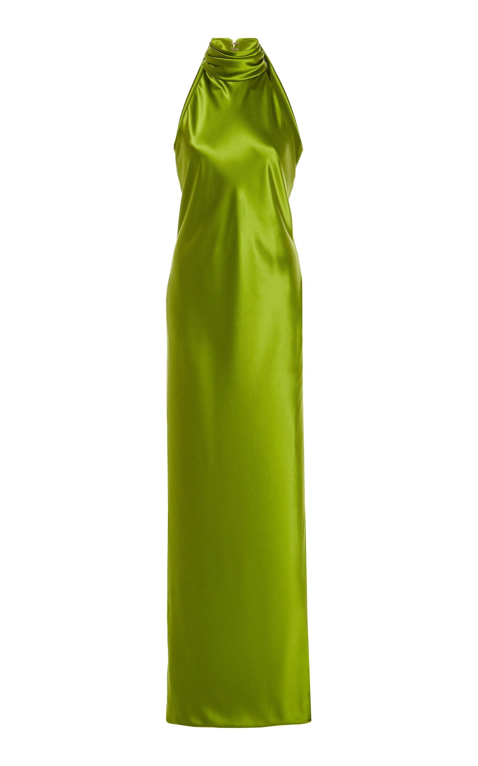 Brandon Maxwell Silk-satin Halterneck Gown in Green | Lyst